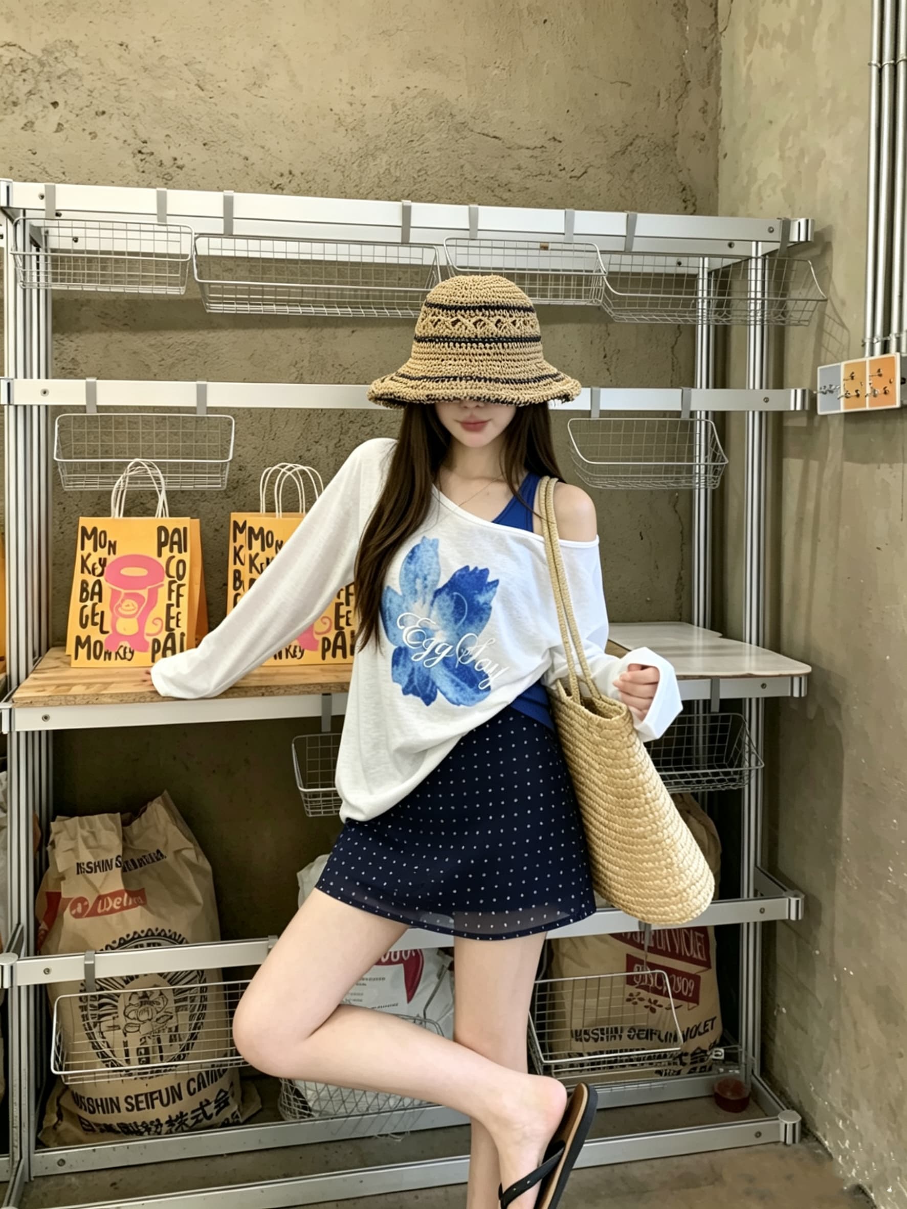 정가 실사 긴팔 자외선 차단 블라우스 여성 여름 투피스 조끼 한 부서 꽃 주간 실크 Tulle 비스듬한 어깨 의류 상세 이미지 6