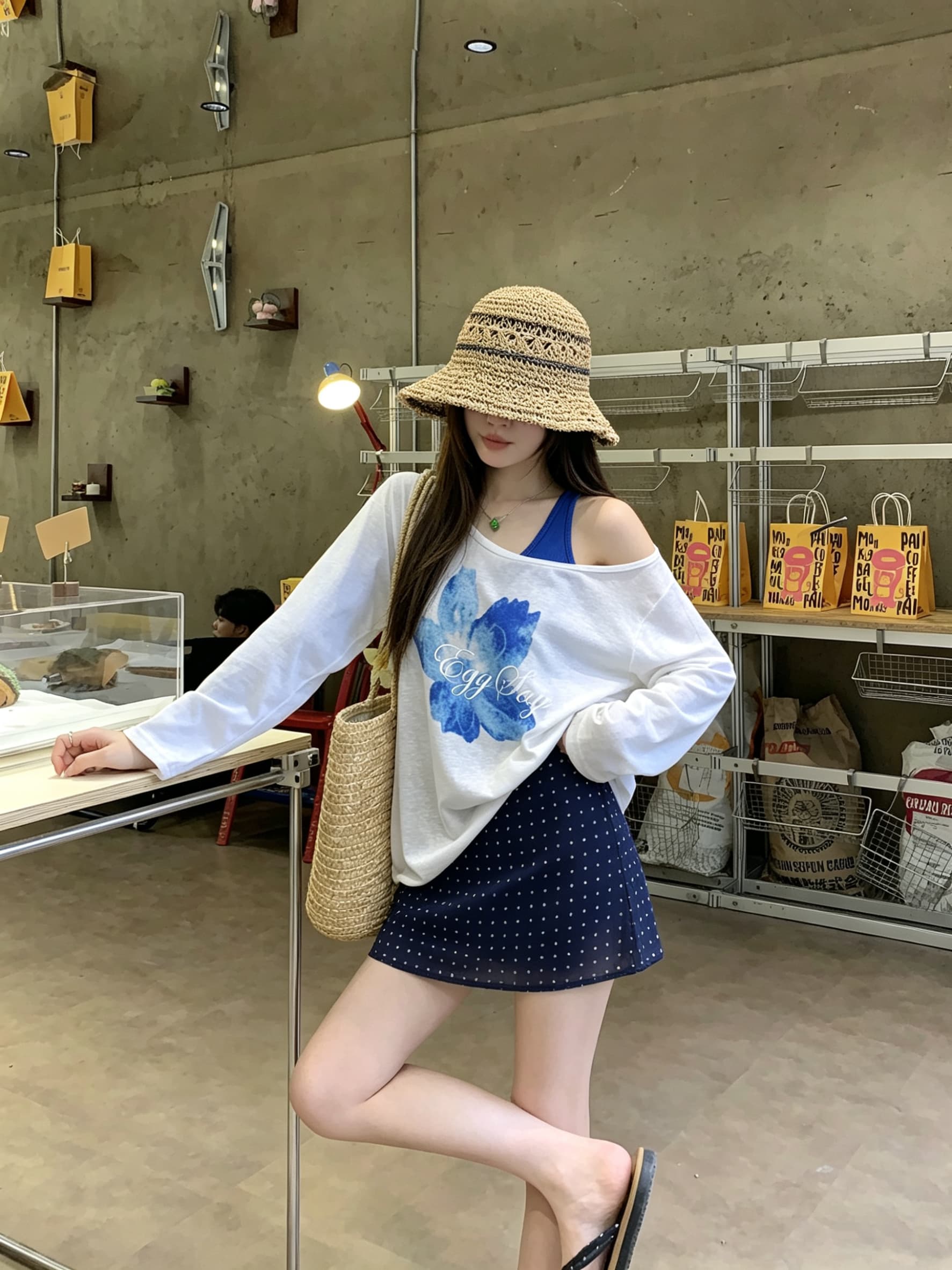 정가 실사 긴팔 자외선 차단 블라우스 여성 여름 투피스 조끼 한 부서 꽃 주간 실크 Tulle 비스듬한 어깨 의류 상세 이미지 8