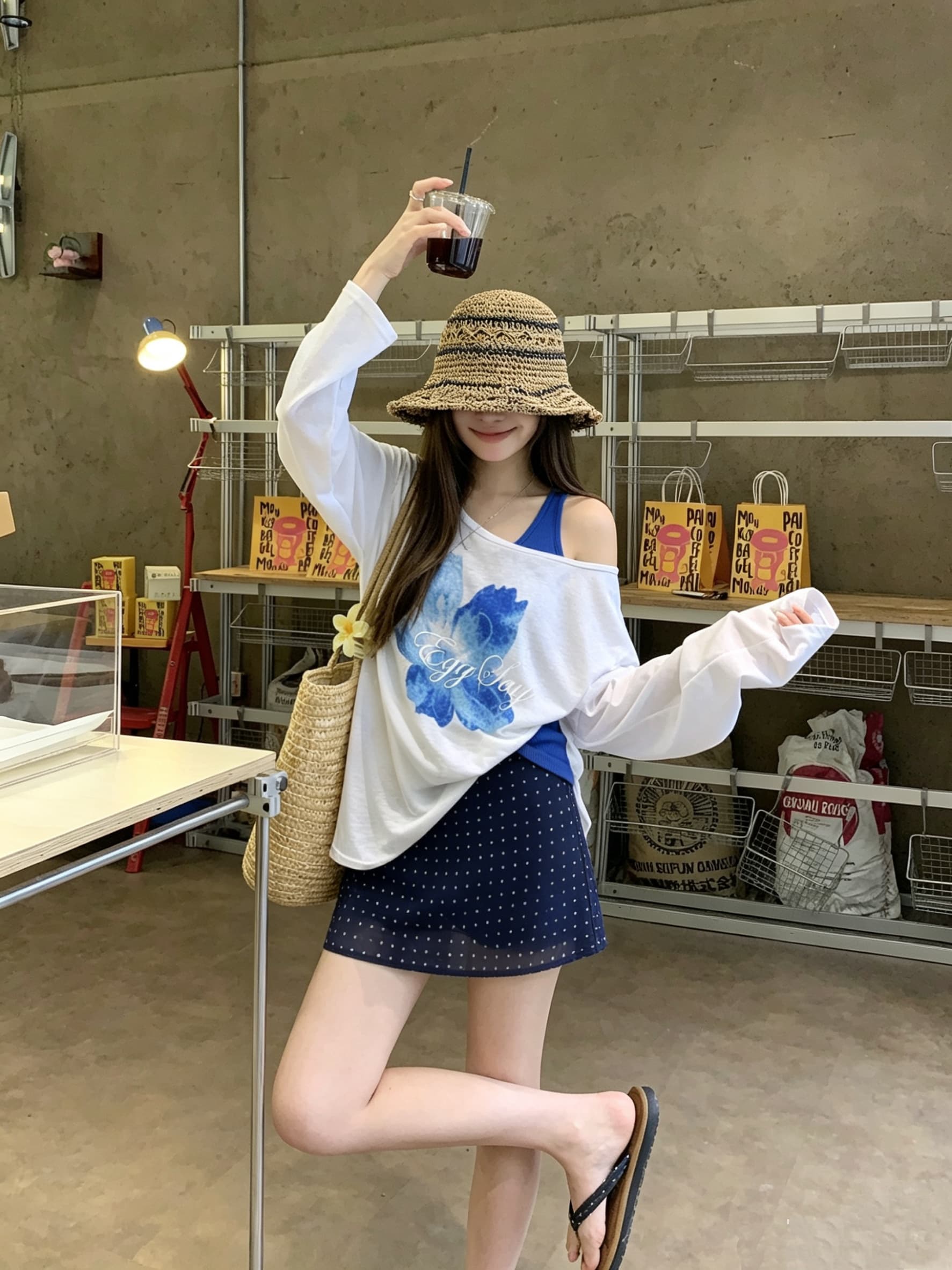정가 실사 긴팔 자외선 차단 블라우스 여성 여름 투피스 조끼 한 부서 꽃 주간 실크 Tulle 비스듬한 어깨 의류 상세 이미지 10