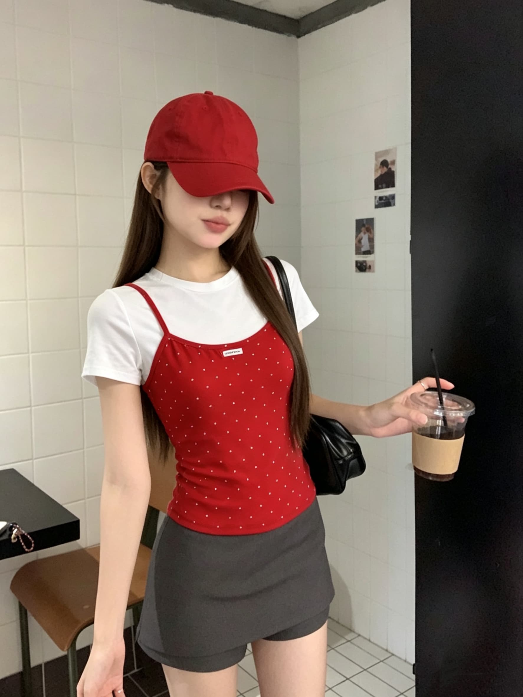 정가 실사 빨간색 페이크 레이어드 라운드 넥 긍정적 인 어깨 반팔 티셔츠 여름 한 부서 몸매 가꾸기 슬림해 보이는 디자인 센스 맨위 상세 이미지 3