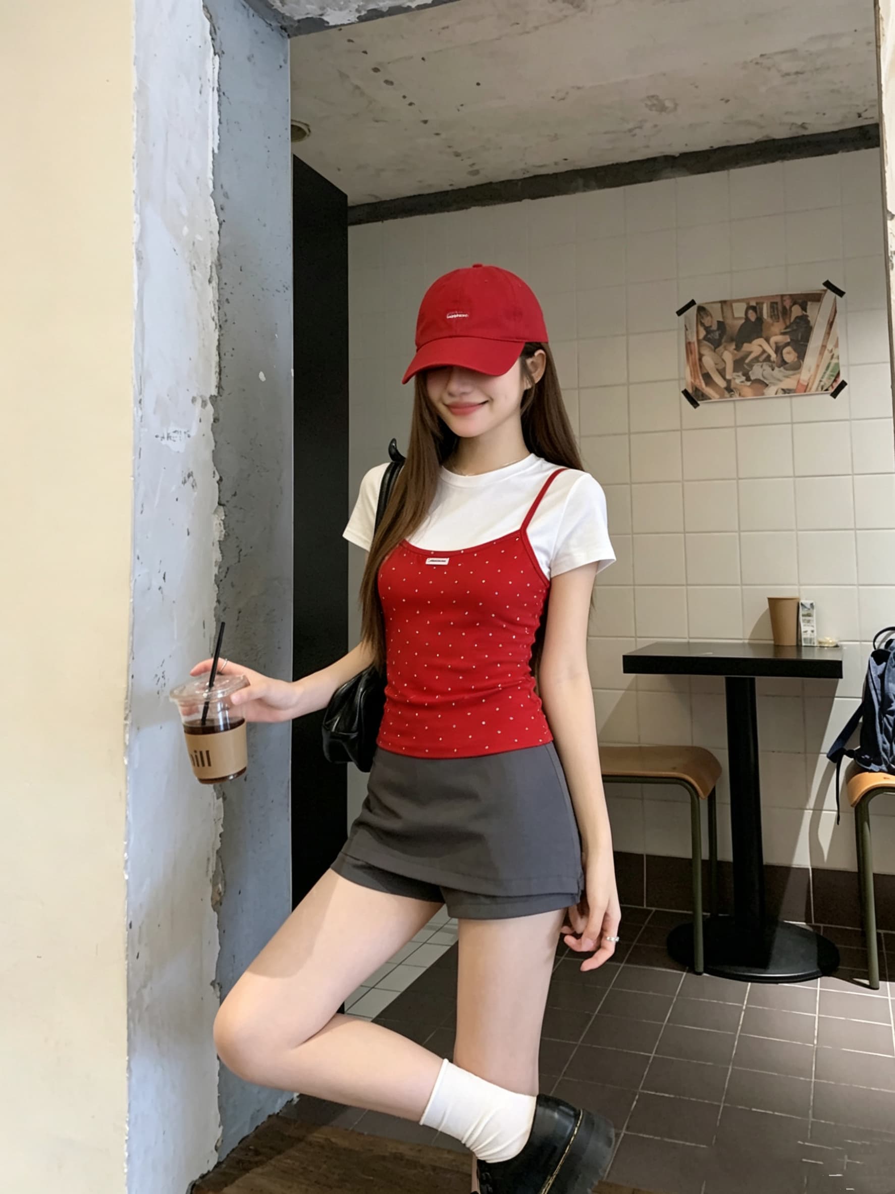정가 실사 빨간색 페이크 레이어드 라운드 넥 긍정적 인 어깨 반팔 티셔츠 여름 한 부서 몸매 가꾸기 슬림해 보이는 디자인 센스 맨위 상세 이미지 15