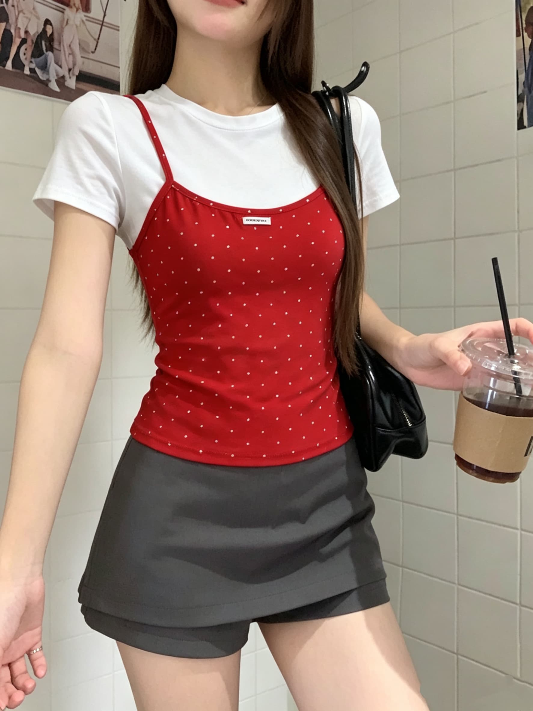 정가 실사 빨간색 페이크 레이어드 라운드 넥 긍정적 인 어깨 반팔 티셔츠 여름 한 부서 몸매 가꾸기 슬림해 보이는 디자인 센스 맨위 상세 이미지 18