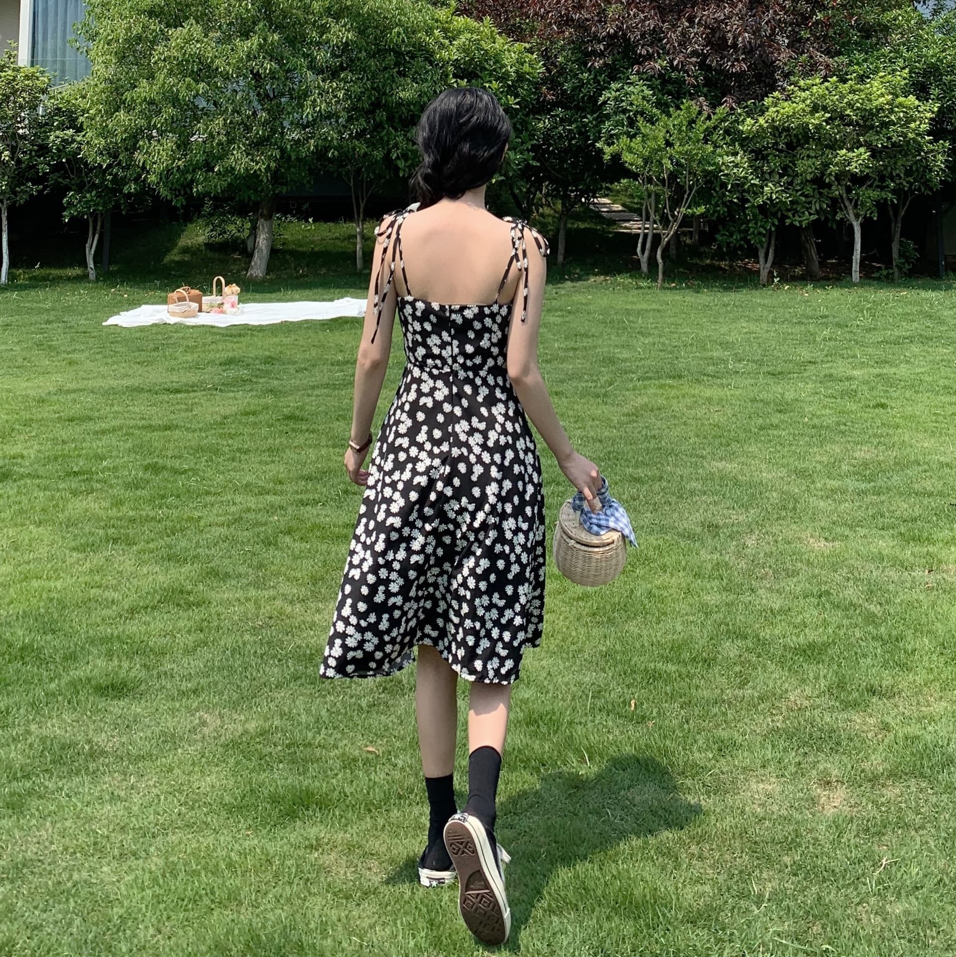 정가 실사 실사 레트로 슈퍼 요정 데이지 꽃무늬 여성 드레스 작은 키 롱 스커트 슬립 드레스 상세 이미지 8