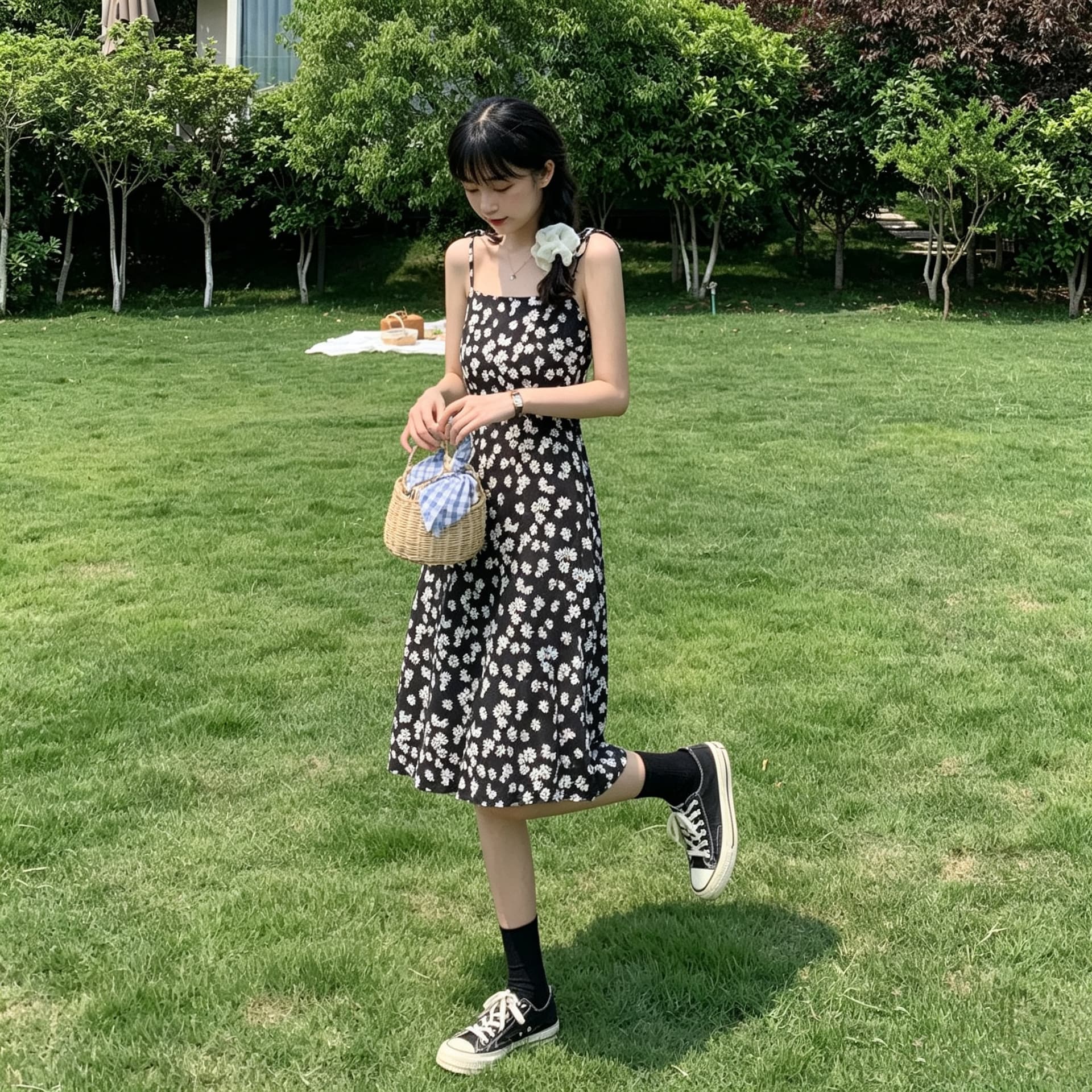 정가 실사 실사 레트로 슈퍼 요정 데이지 꽃무늬 여성 드레스 작은 키 롱 스커트 슬립 드레스 상세 이미지 10
