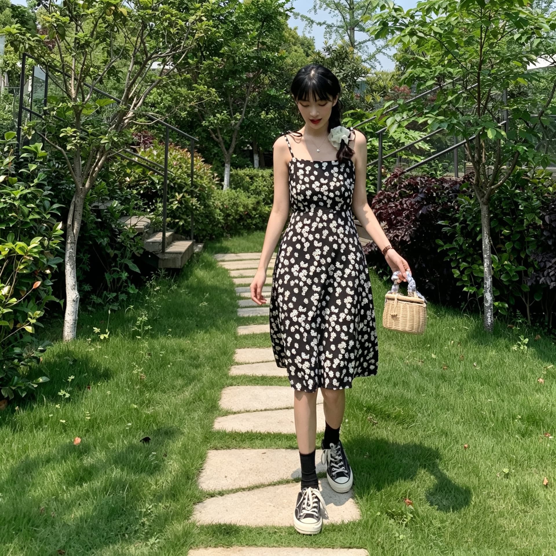 정가 실사 실사 레트로 슈퍼 요정 데이지 꽃무늬 여성 드레스 작은 키 롱 스커트 슬립 드레스 상세 이미지 11