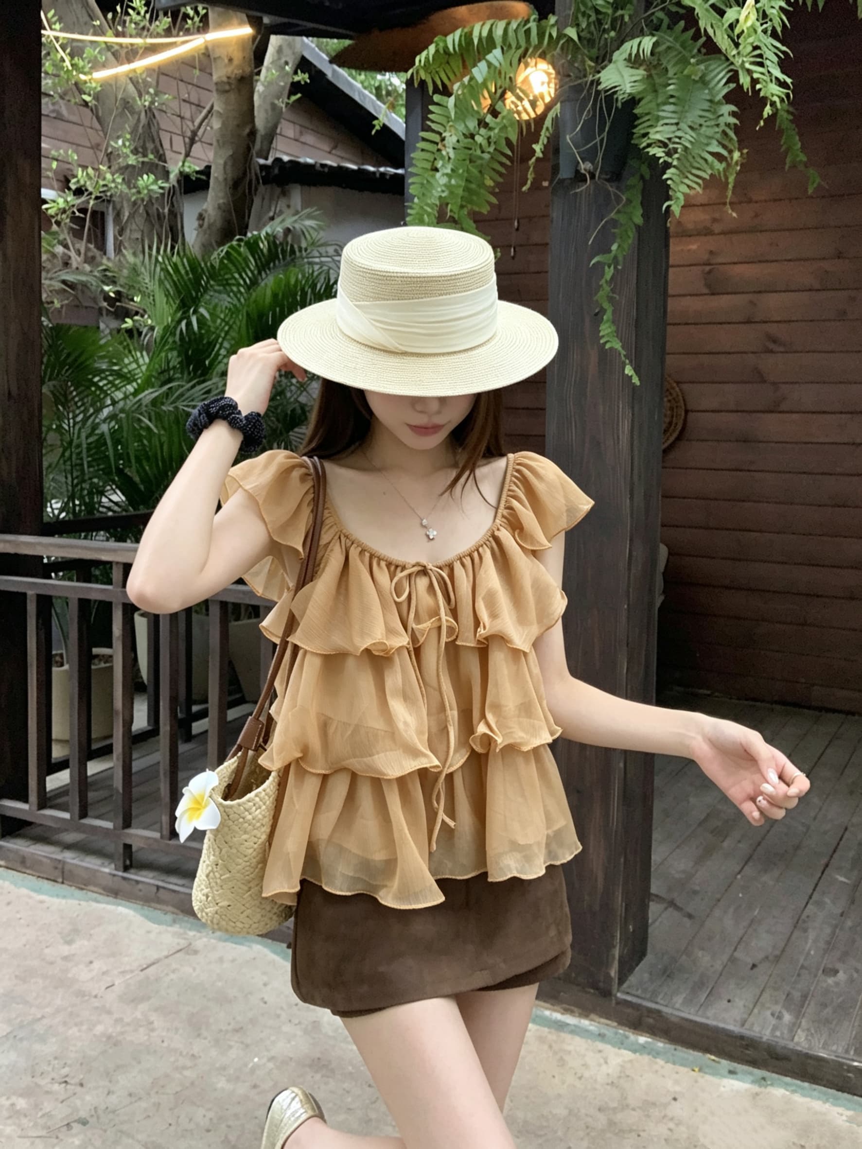 정가 실사 달콤한 스타일 보라색 프릴 Feifei 소매 작은 셔츠 루즈핏 셔츠 여성 의류 한 부서 부드러운 바람 맨위 상세 이미지 4