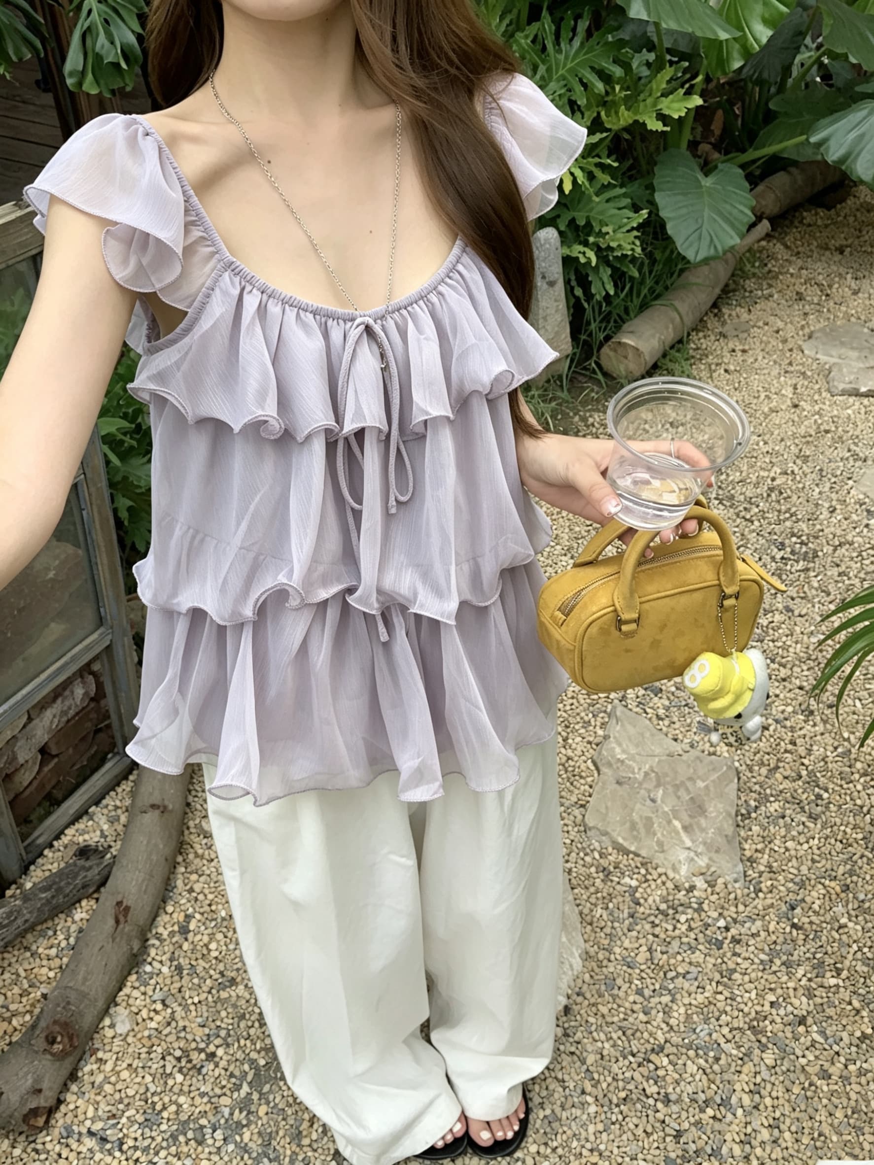 정가 실사 달콤한 스타일 보라색 프릴 Feifei 소매 작은 셔츠 루즈핏 셔츠 여성 의류 한 부서 부드러운 바람 맨위 상세 이미지 12