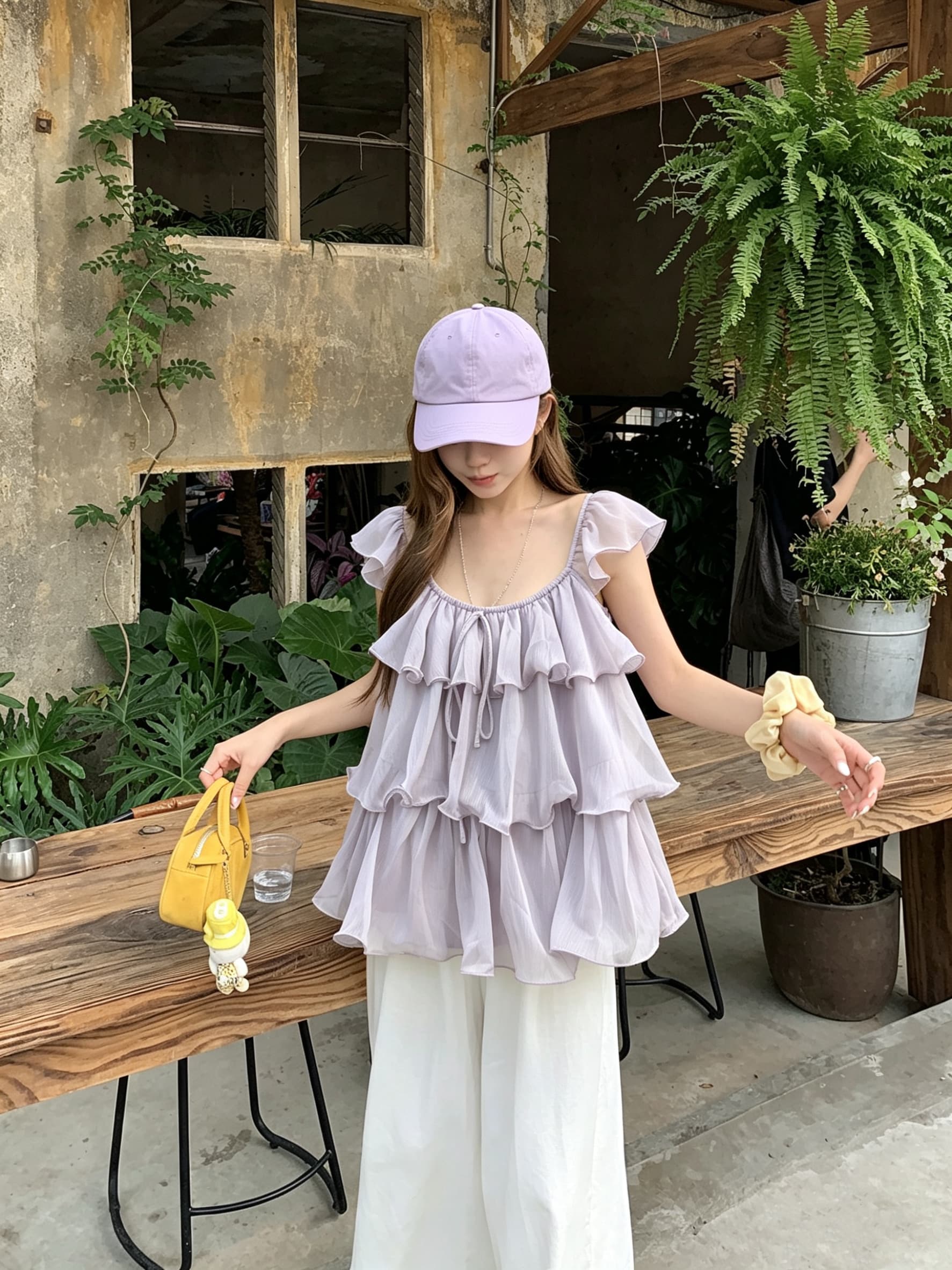 정가 실사 달콤한 스타일 보라색 프릴 Feifei 소매 작은 셔츠 루즈핏 셔츠 여성 의류 한 부서 부드러운 바람 맨위 상세 이미지 18