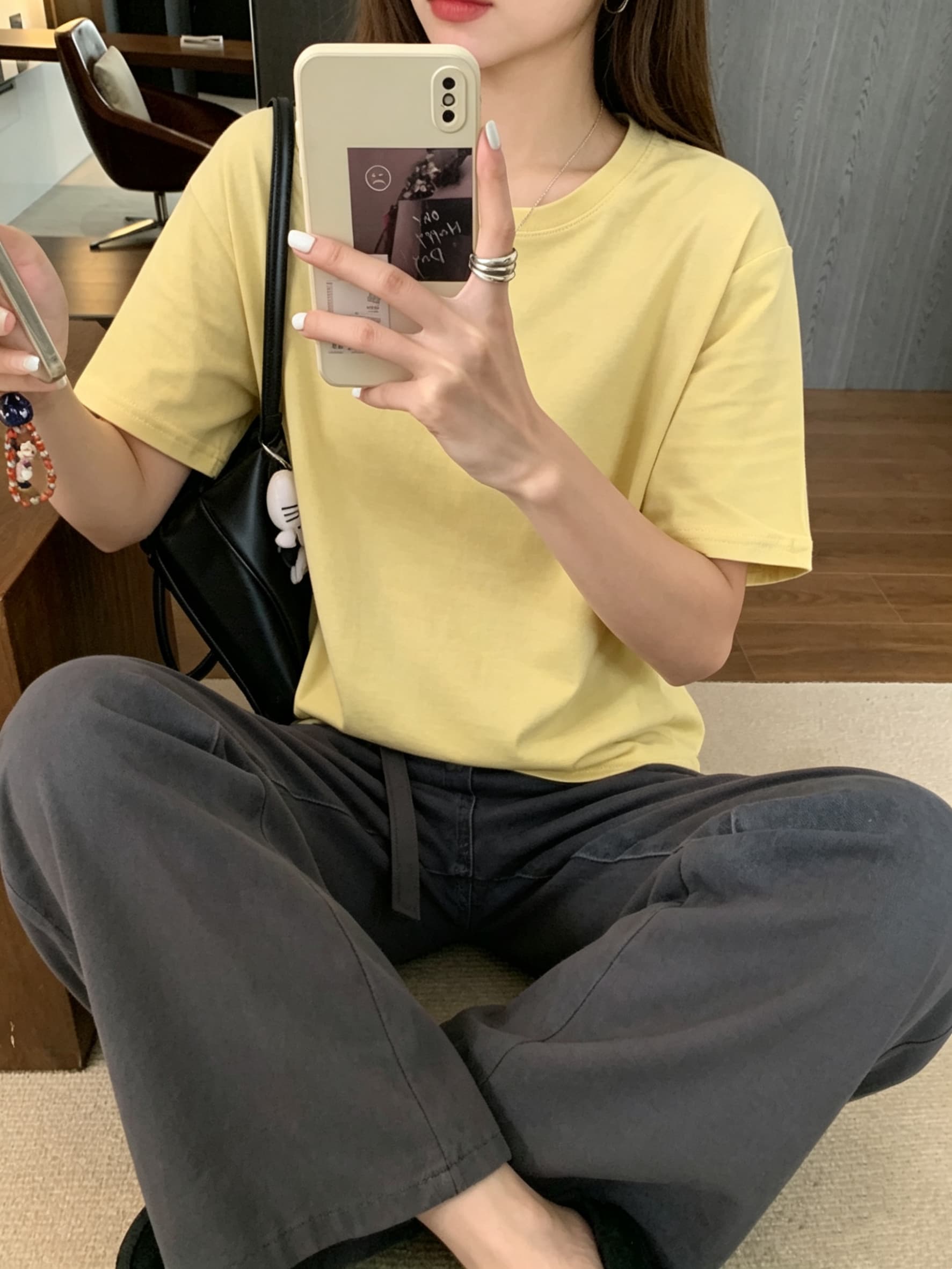 정가 실사 익스트림 제인 바람 루즈핏 반팔 티셔츠 여성 한 부서 여름 학생 단색 라운드 넥 다용도 맨위 트렌디 ins 상세 이미지 7