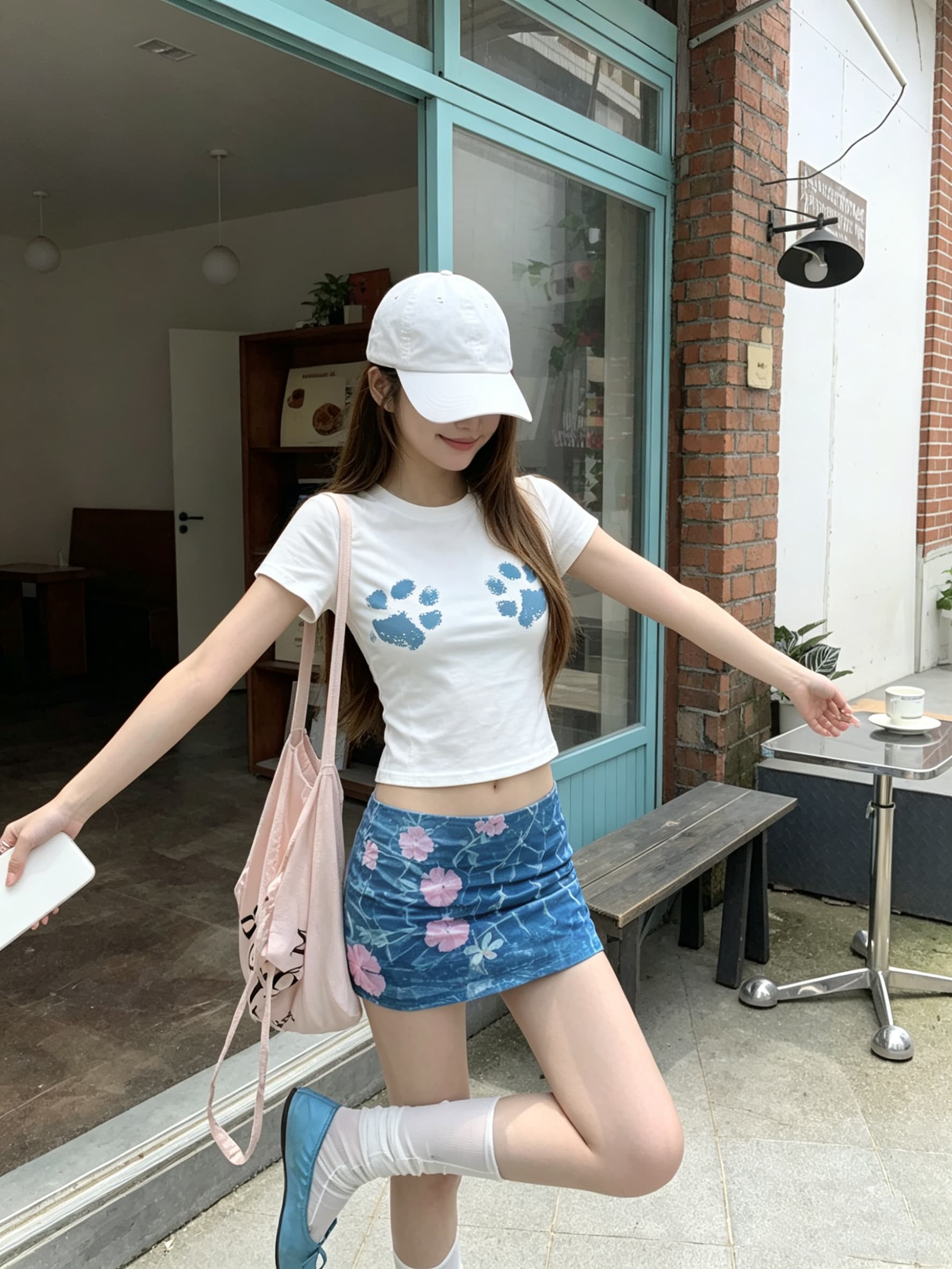 정가 실사 아메리칸 핫걸 단단한 높이 폭탄 반팔 긍정적 인 어깨 티셔츠 여성 여름 귀여운 고양이 발톱 프린트 맨위 상세 이미지 7