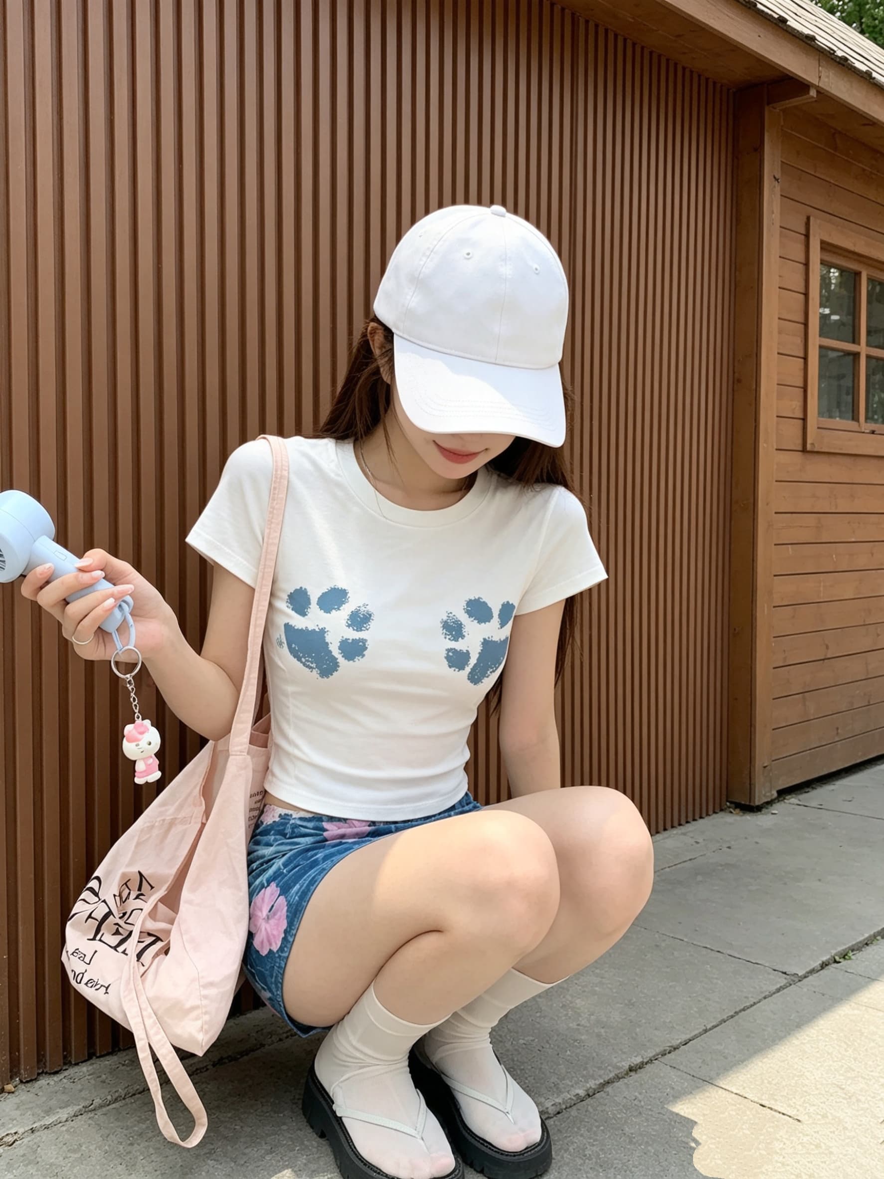 정가 실사 아메리칸 핫걸 단단한 높이 폭탄 반팔 긍정적 인 어깨 티셔츠 여성 여름 귀여운 고양이 발톱 프린트 맨위 상세 이미지 8
