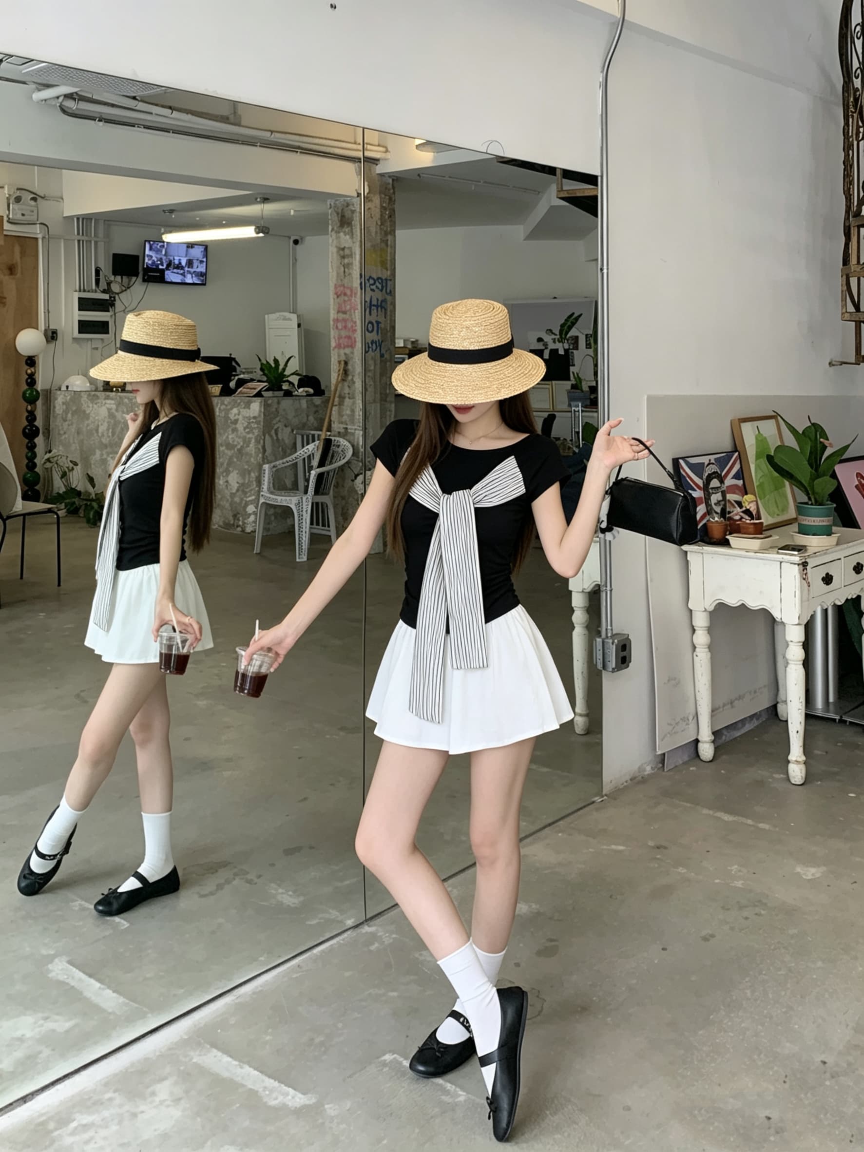 정가 실사 디자인 센스 스트라이프 스트랩 오프숄더 반팔 티셔츠 여름 새로운 핫걸 바람 몸매 가꾸기 맨위 상세 이미지 12