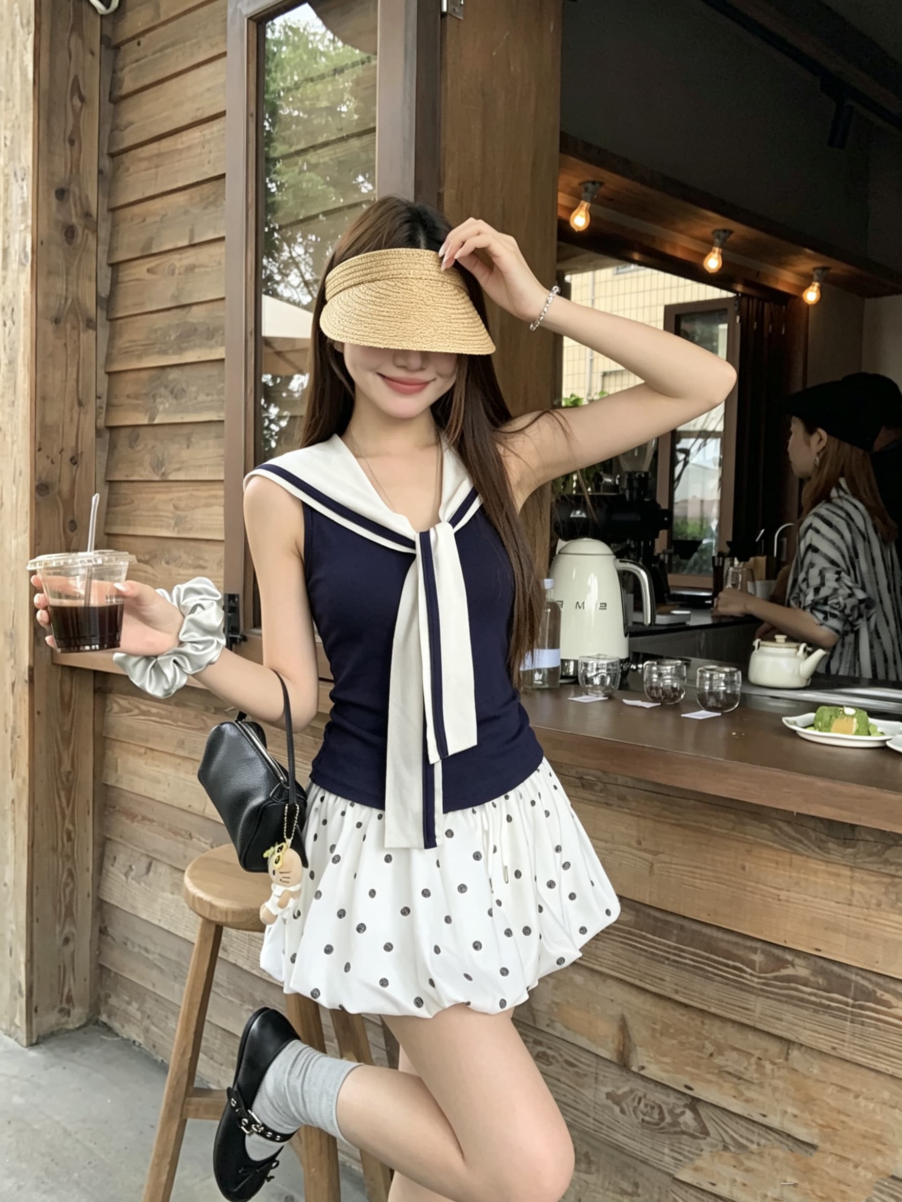 정가 실사 여름 학원 스타일 배색 해군 칼라 조끼 외출용 몸매 가꾸기 슬림해 보이는 패션 쇼트 스타일 조끼 여성 의류