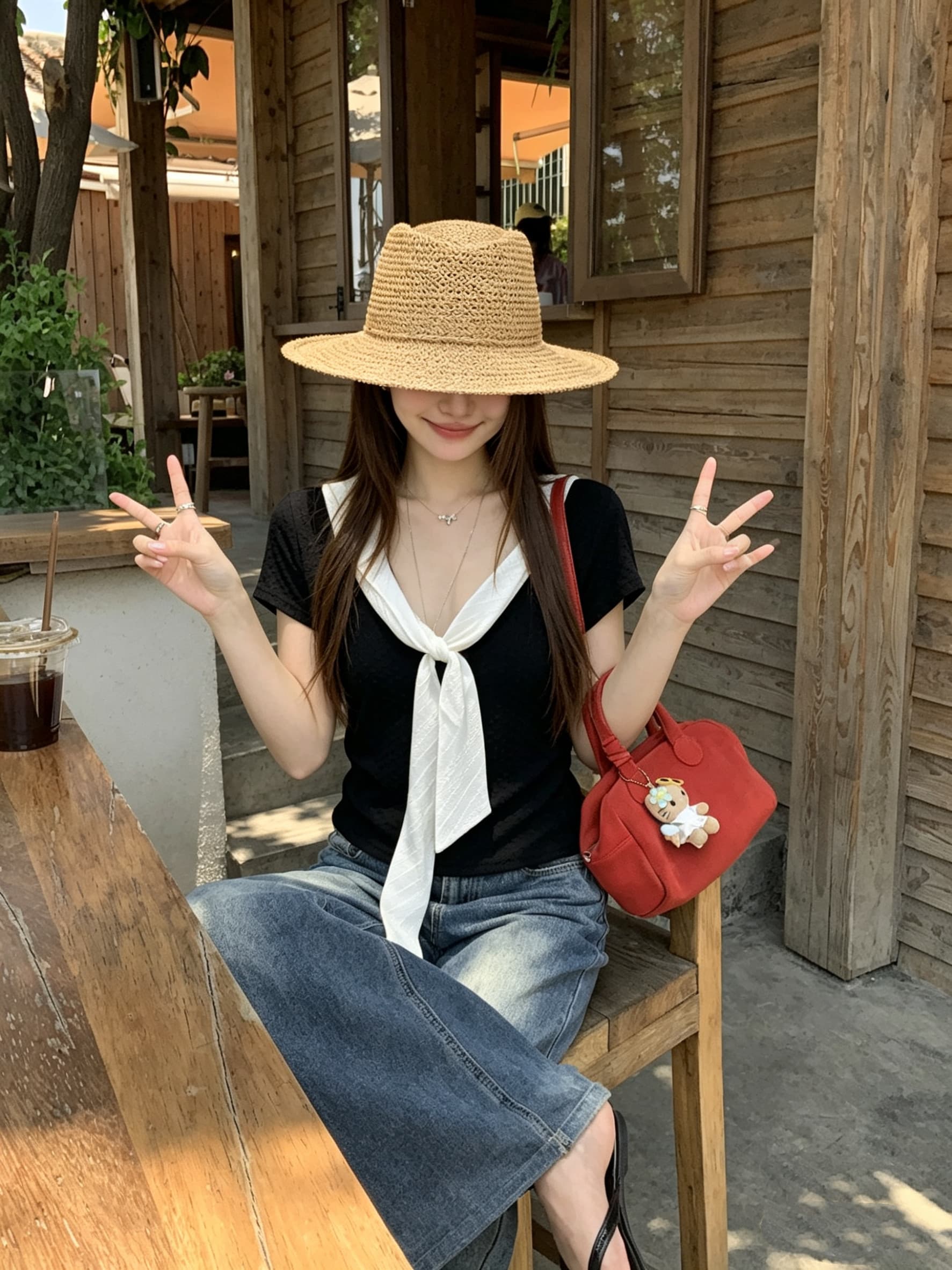 정가 실사 샤오시엔 일기 질감 센스 나비 매듭 스트랩 니트 반팔 티셔츠 슬림해 보이는 맨위 여성 여름 상세 이미지 2