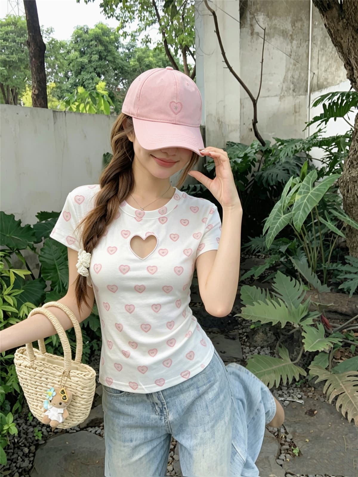 정가 실사 소녀 마음 달콤한 매운맛 바람 반팔 여성 여름 하트 홀로우 아웃 몸매 가꾸기 티셔츠 부드러운 순수한 욕망 맨위 상세 이미지 6