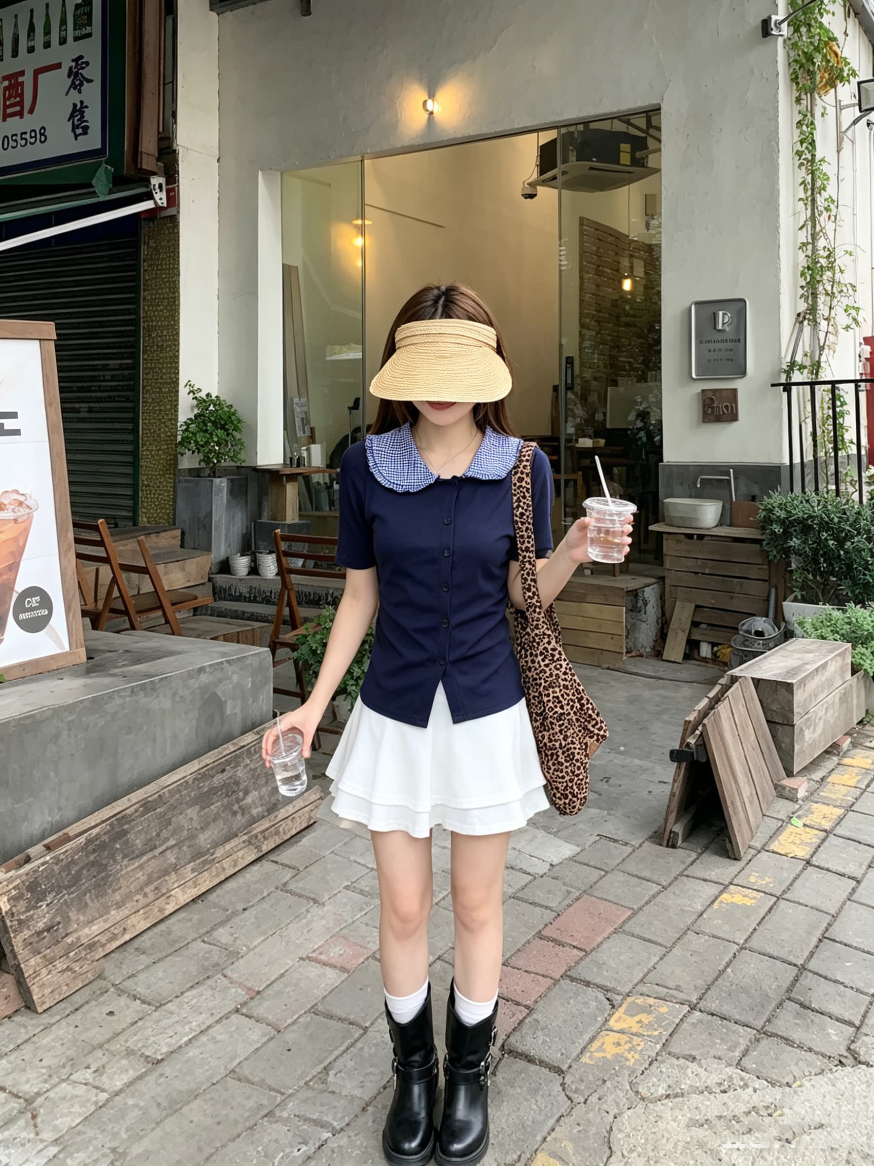 정가 실사 페이크 레이어드 블루 색상 POLO 칼라 쇼트 스타일 오픈 가디건 맨위 여성 여름 디자인 센스 긍정적 인 어깨 반팔 티셔츠 상세 이미지 4