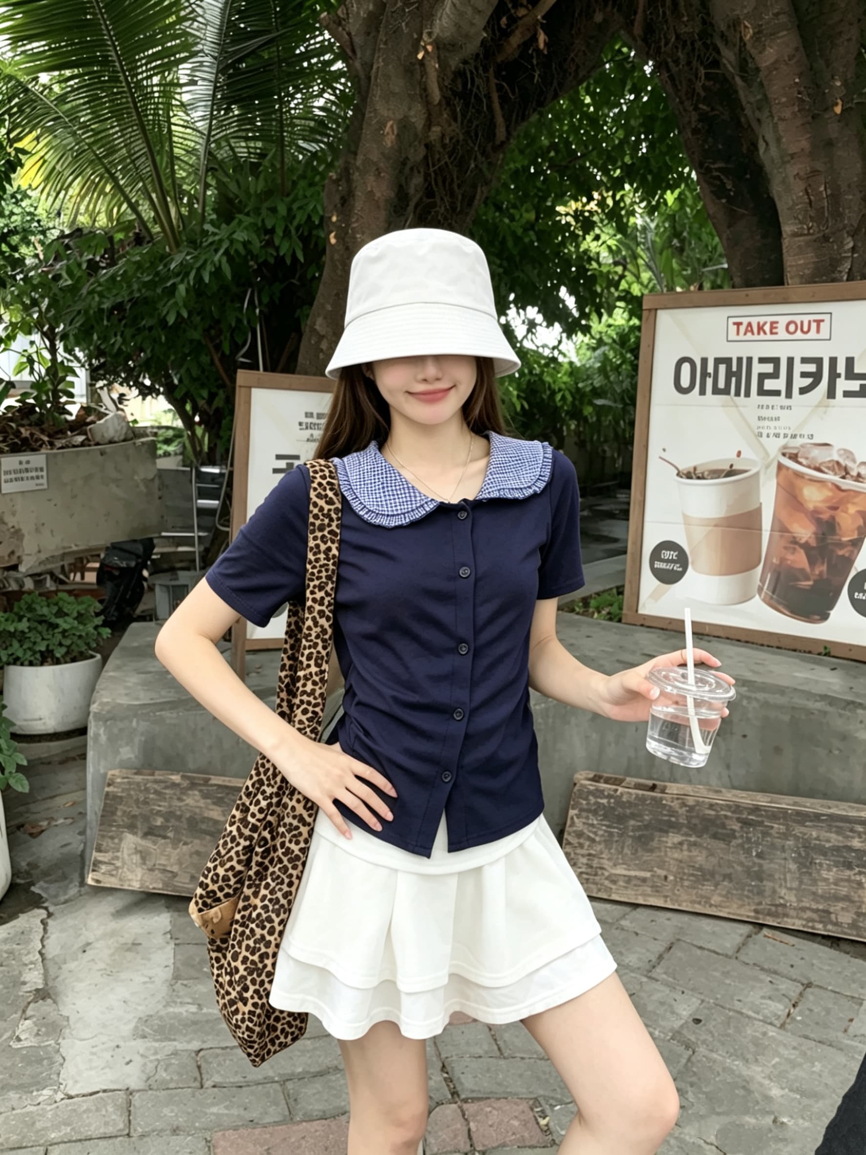 정가 실사 페이크 레이어드 블루 색상 POLO 칼라 쇼트 스타일 오픈 가디건 맨위 여성 여름 디자인 센스 긍정적 인 어깨 반팔 티셔츠 상세 이미지 8