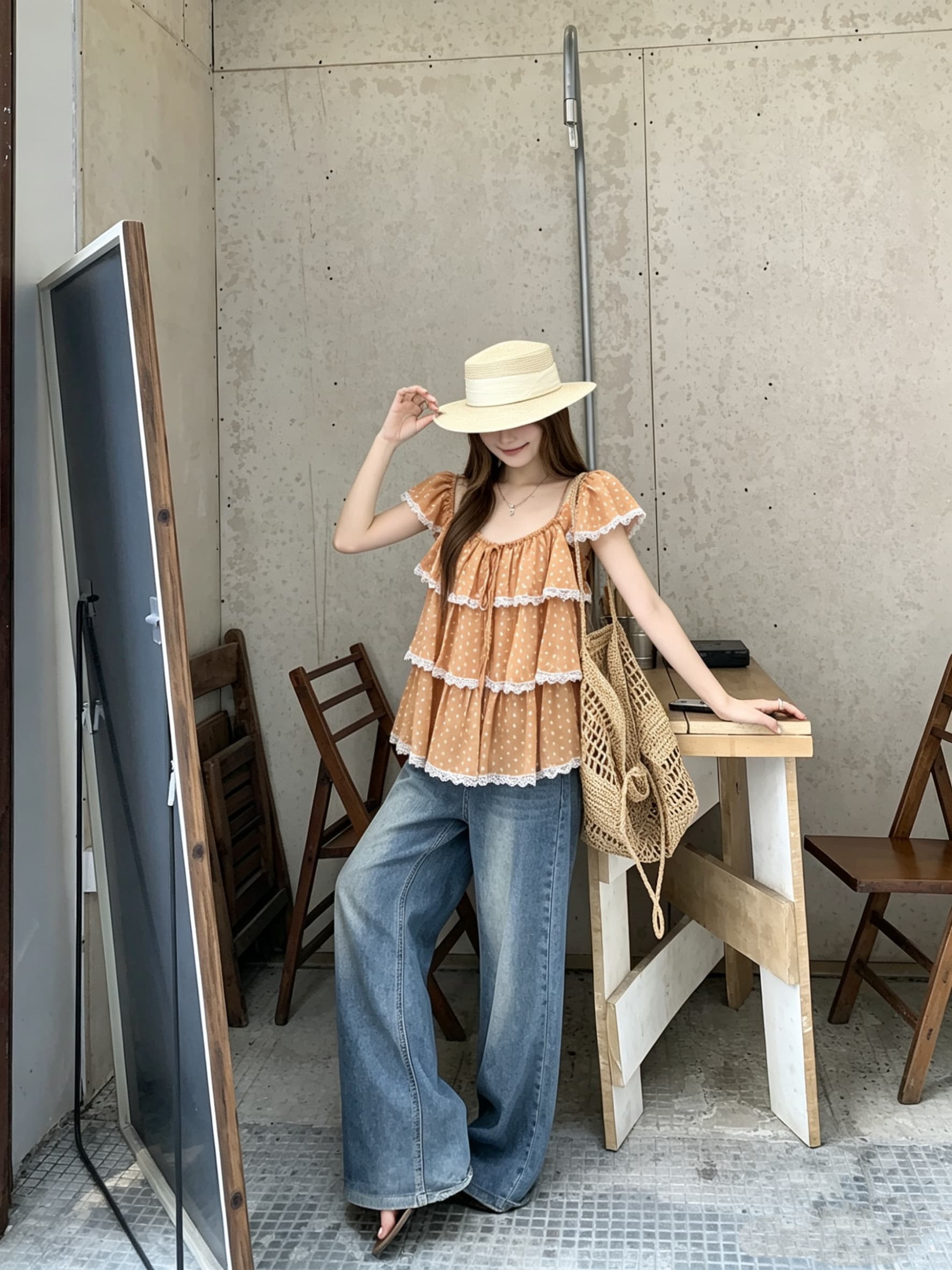 정가 실사 캐주얼 바람 Feifei 소매 루즈핏 레이스업 프릴 레이스 조각 작은 셔츠 여성 2026 여름 상세 이미지 5
