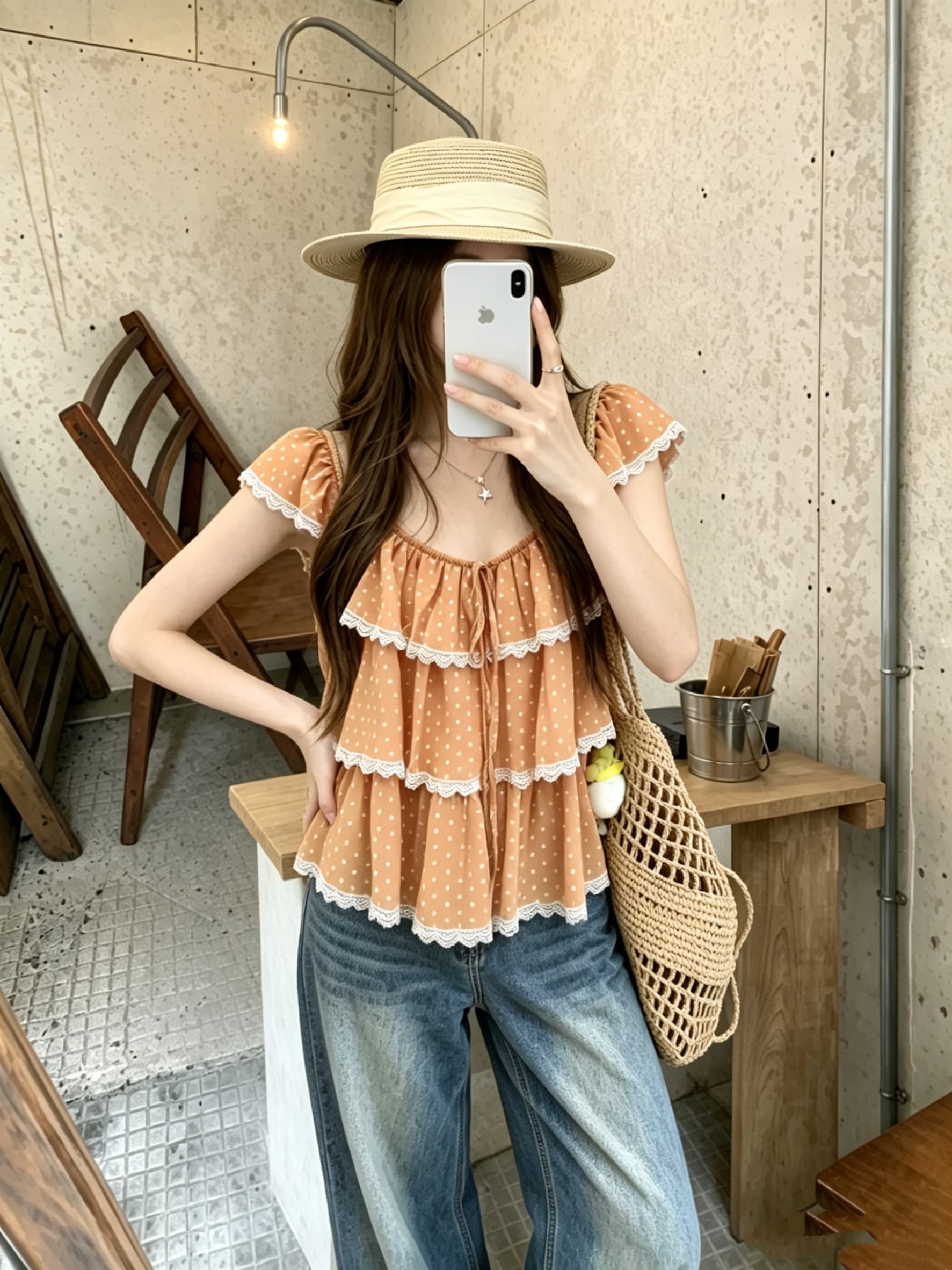 정가 실사 캐주얼 바람 Feifei 소매 루즈핏 레이스업 프릴 레이스 조각 작은 셔츠 여성 2026 여름 상세 이미지 6