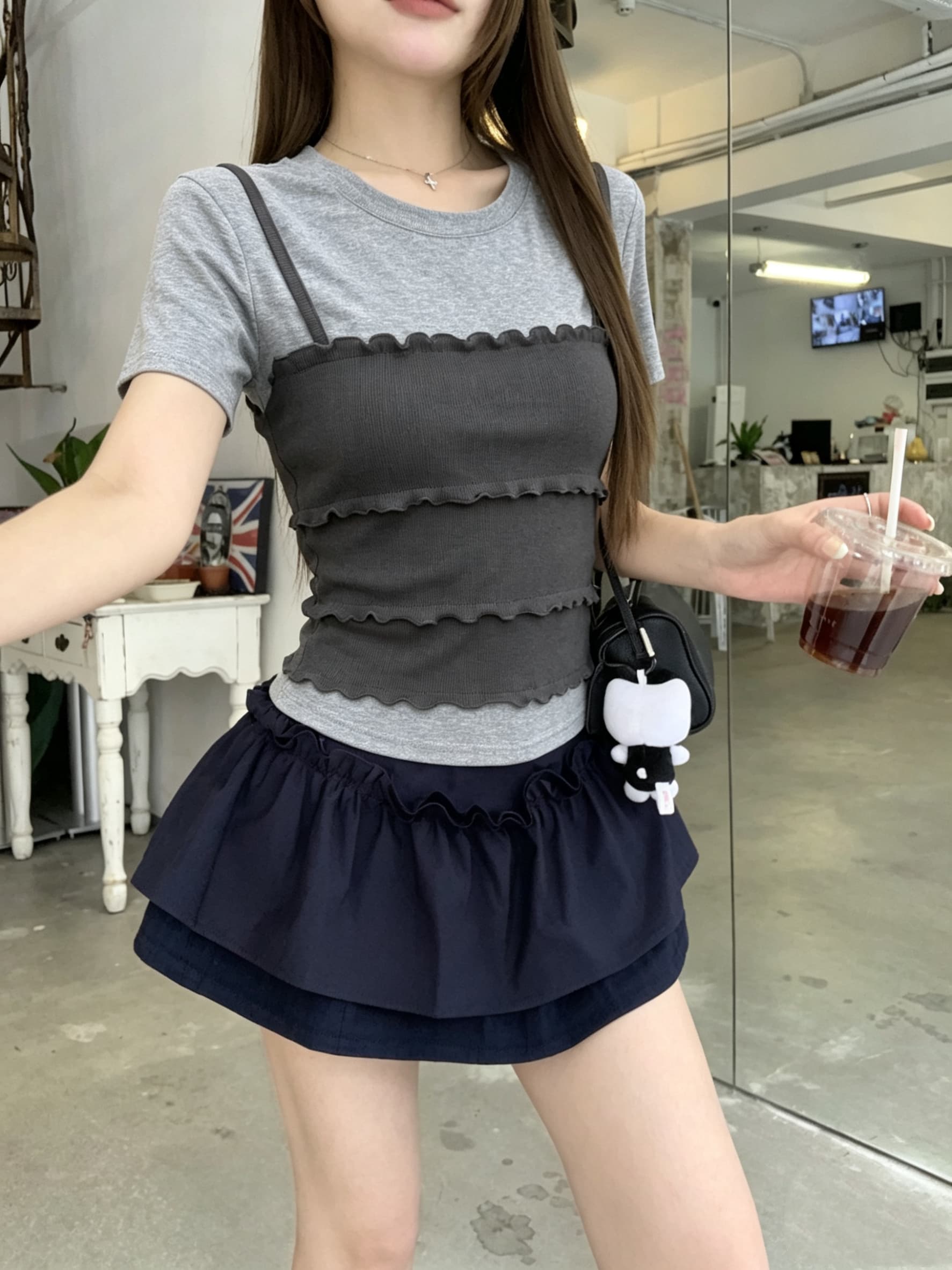 정가 실사 여름 새로운 일반 섹션 출퇴근 디자인 센스 다용도 케이크 층 페이크 레이어드 티셔츠 맨위 상세 이미지 14