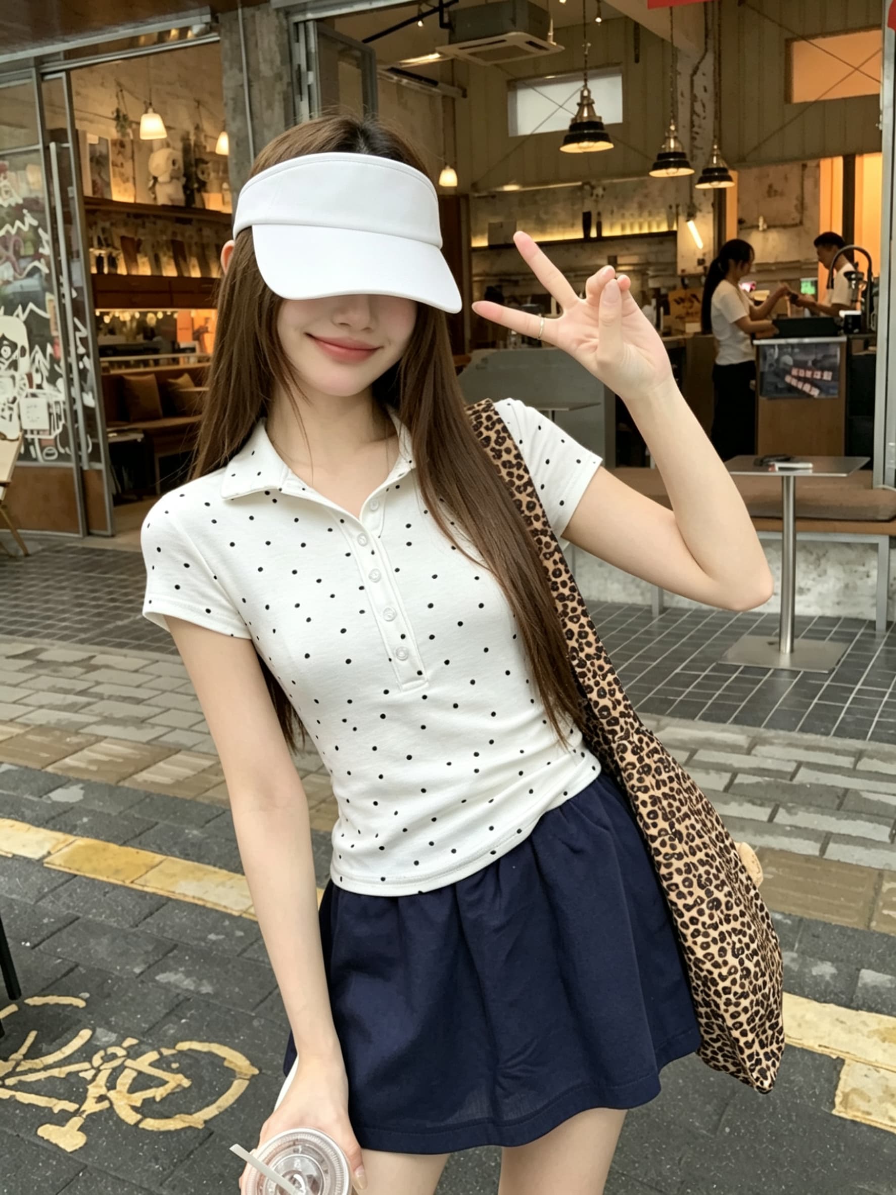 정가 실사 프랑스식 레트로 작은 도트 무늬 반팔 티셔츠 여성 여름 몸매 가꾸기 슬림해 보이는 POLO 칼라 맨위 다용도 상세 이미지 2