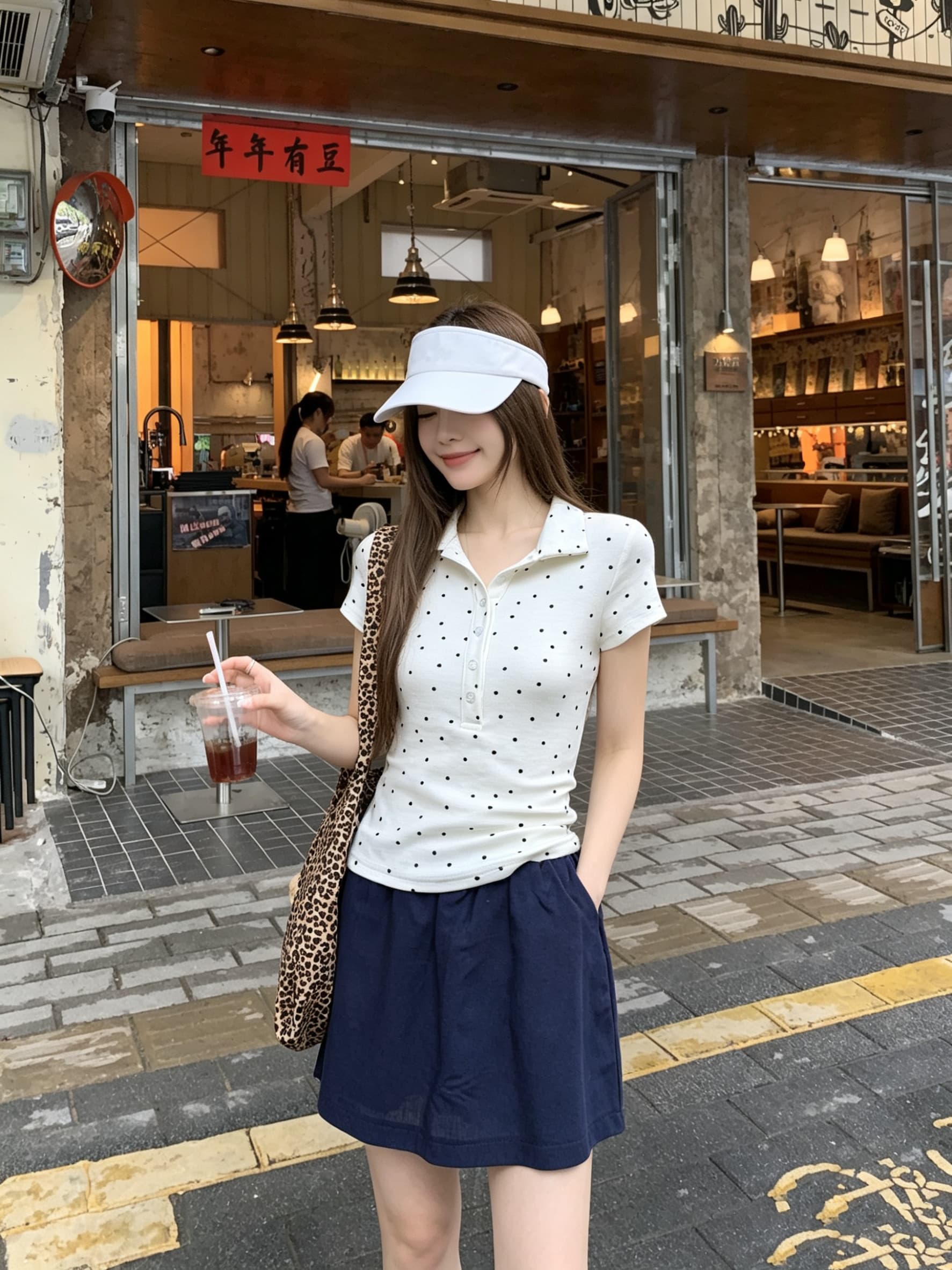 정가 실사 프랑스식 레트로 작은 도트 무늬 반팔 티셔츠 여성 여름 몸매 가꾸기 슬림해 보이는 POLO 칼라 맨위 다용도 상세 이미지 9