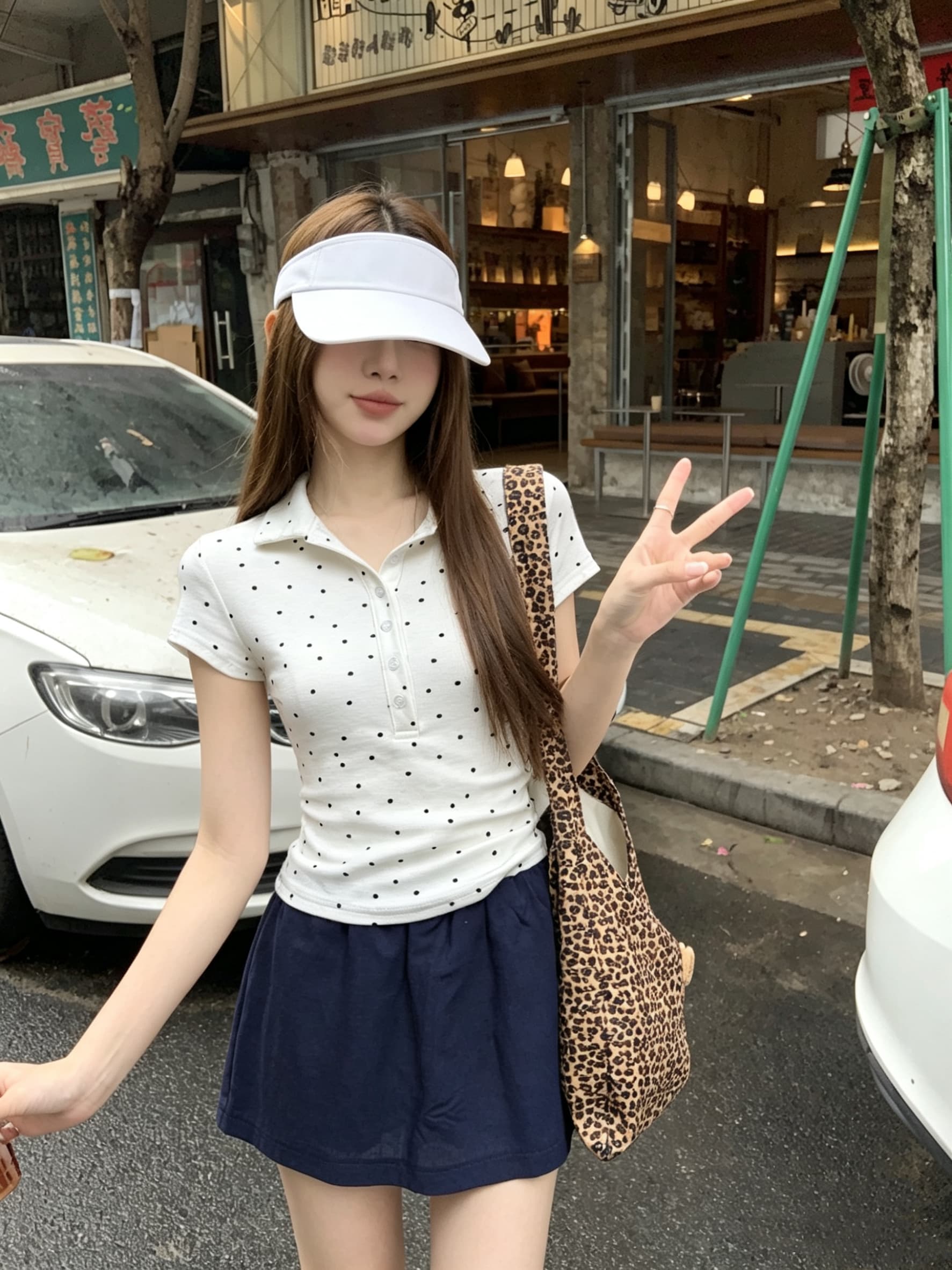 정가 실사 프랑스식 레트로 작은 도트 무늬 반팔 티셔츠 여성 여름 몸매 가꾸기 슬림해 보이는 POLO 칼라 맨위 다용도 상세 이미지 10