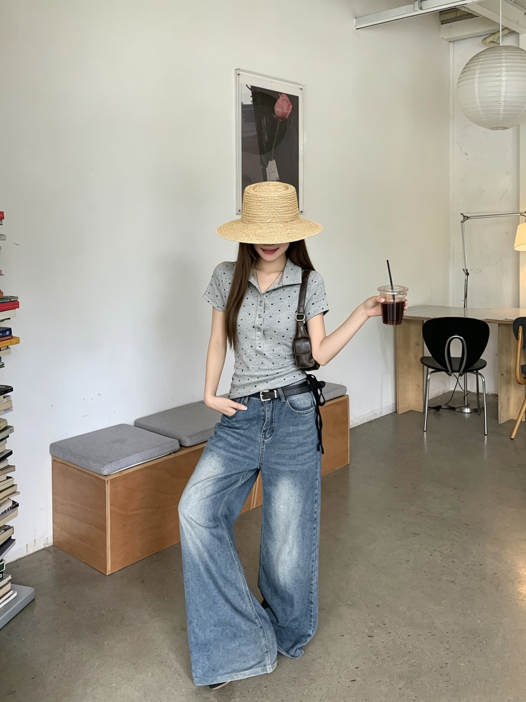 정가 실사 프랑스식 레트로 작은 도트 무늬 반팔 티셔츠 여성 여름 몸매 가꾸기 슬림해 보이는 POLO 칼라 맨위 다용도 상세 이미지 19