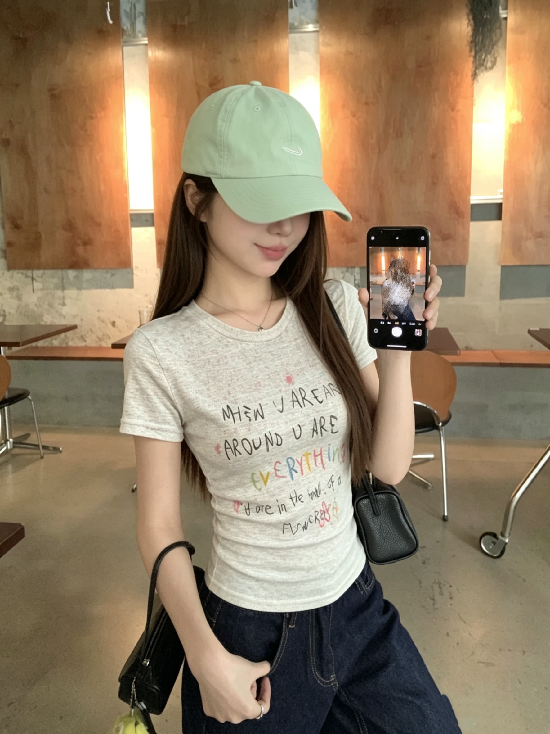 정가 실사 꽃 실 색상 프린트 반팔 티셔츠 마이크로 ~을 통해 의류 색상 알파벳 프린트 디자인 센스 쇼트 스타일 상세 이미지 9