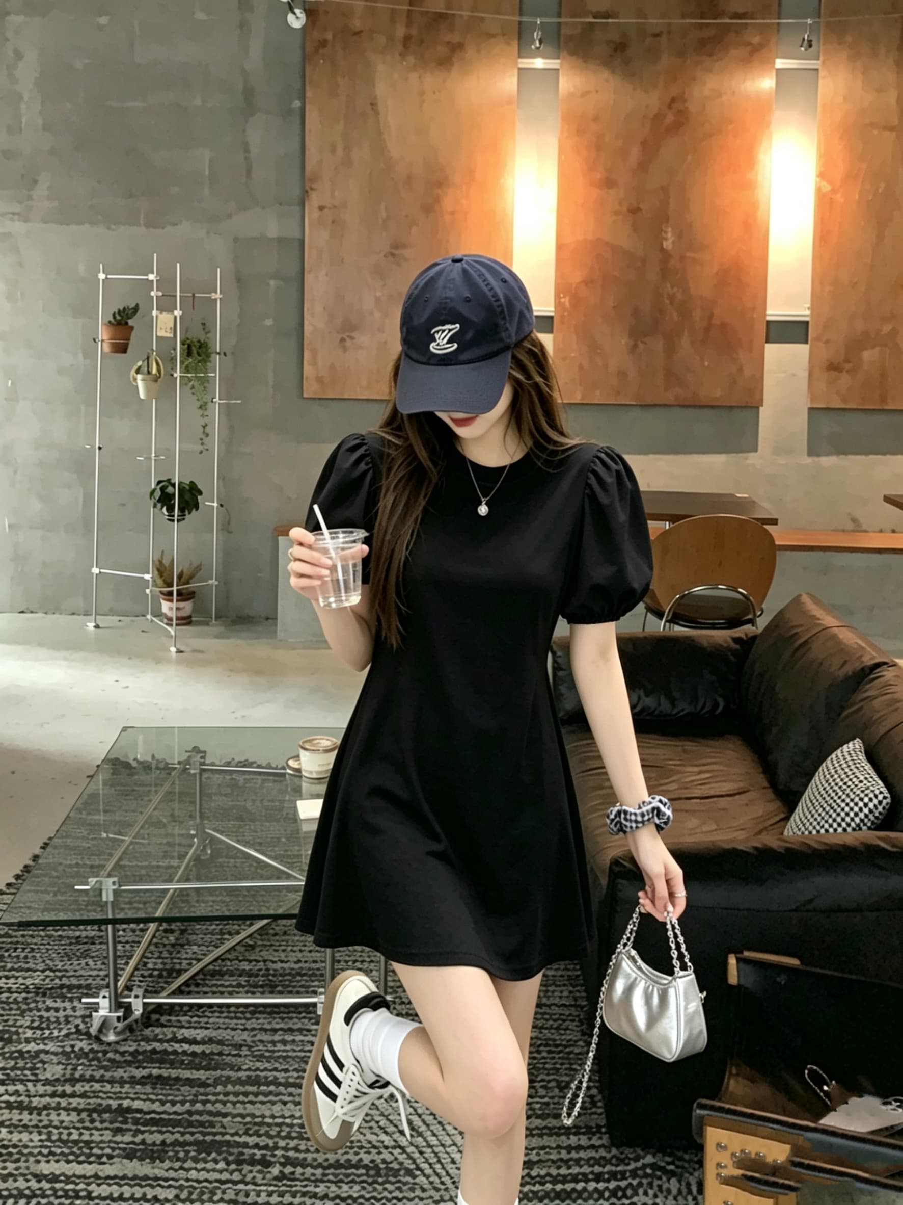 정가 실사 한국 스타일 허리 수축 슬림해 보이는 드레스 학원 스타일 여성 흑백 줄무늬 반팔 품격 여성 상세 이미지 8