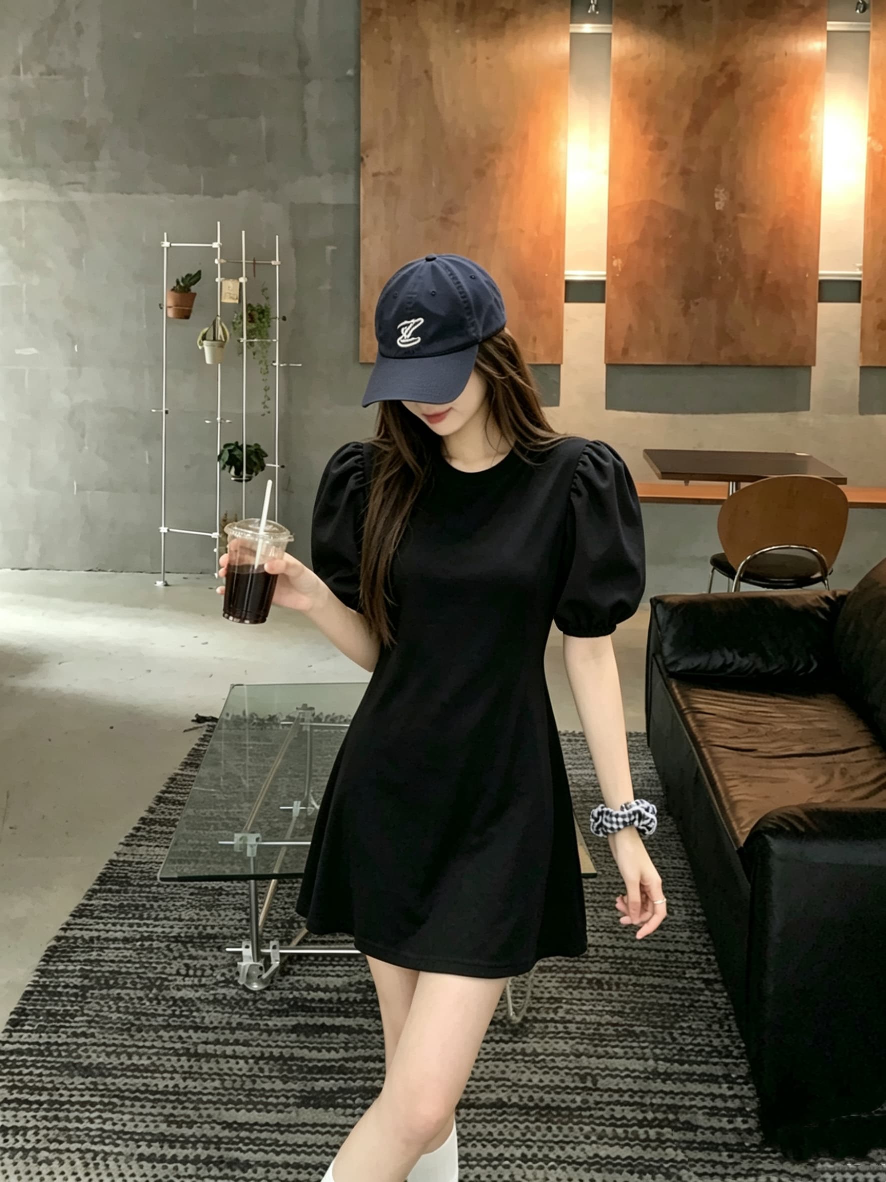 정가 실사 한국 스타일 허리 수축 슬림해 보이는 드레스 학원 스타일 여성 흑백 줄무늬 반팔 품격 여성 이미지 3
