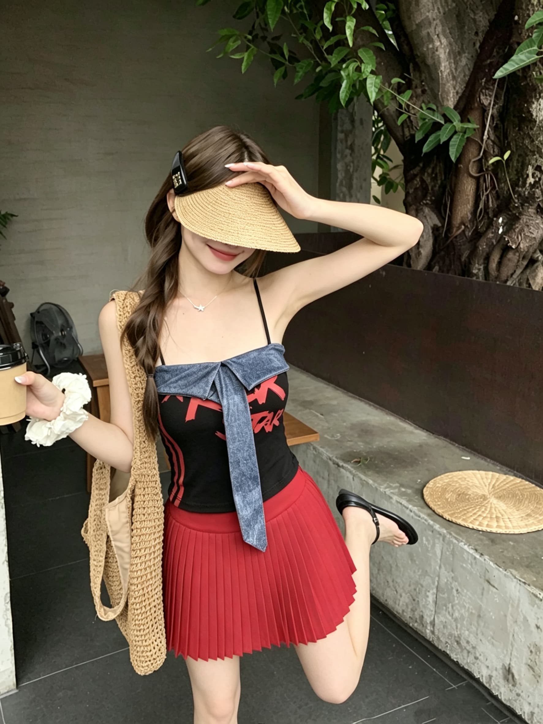 정가 실사 레트로 핫걸 뒤집다 측면 패치워크 튜브탑 캐미솔 순수한 욕망 배색 알파벳 프린트 민소매 맨위 상세 이미지 7