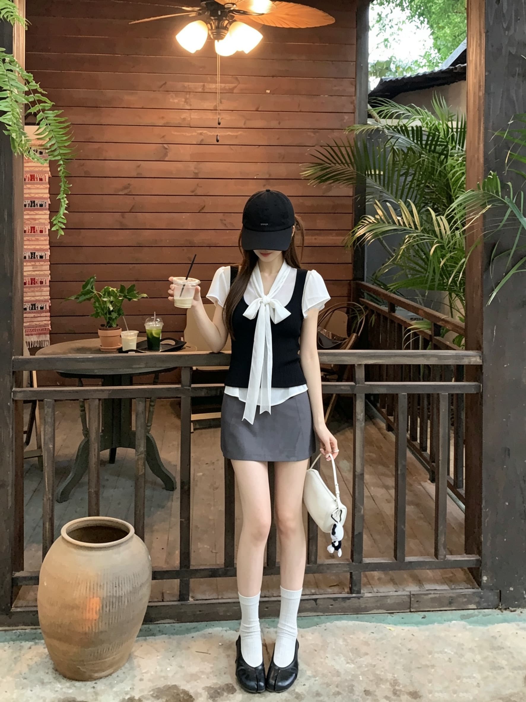 정가 실사 여름 부드러운 리본 나비 매듭 출퇴근 바람 허리 수축 슬림해 보이는 셔츠 투피스 조끼 상세 이미지 6