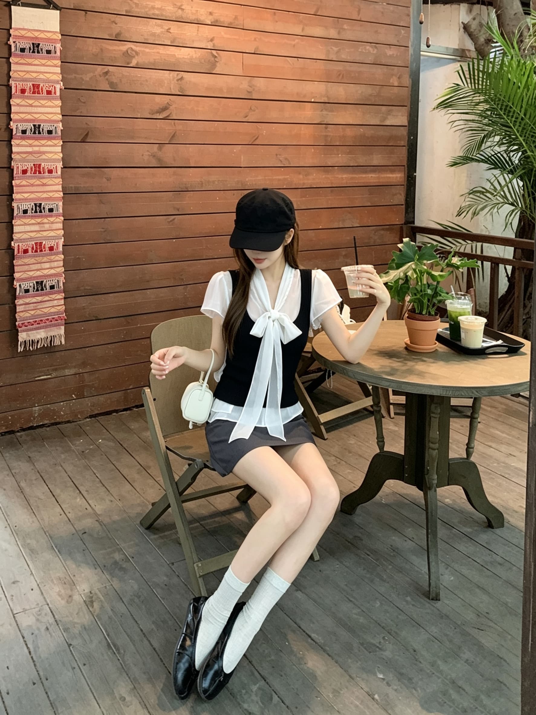 정가 실사 여름 부드러운 리본 나비 매듭 출퇴근 바람 허리 수축 슬림해 보이는 셔츠 투피스 조끼 상세 이미지 9