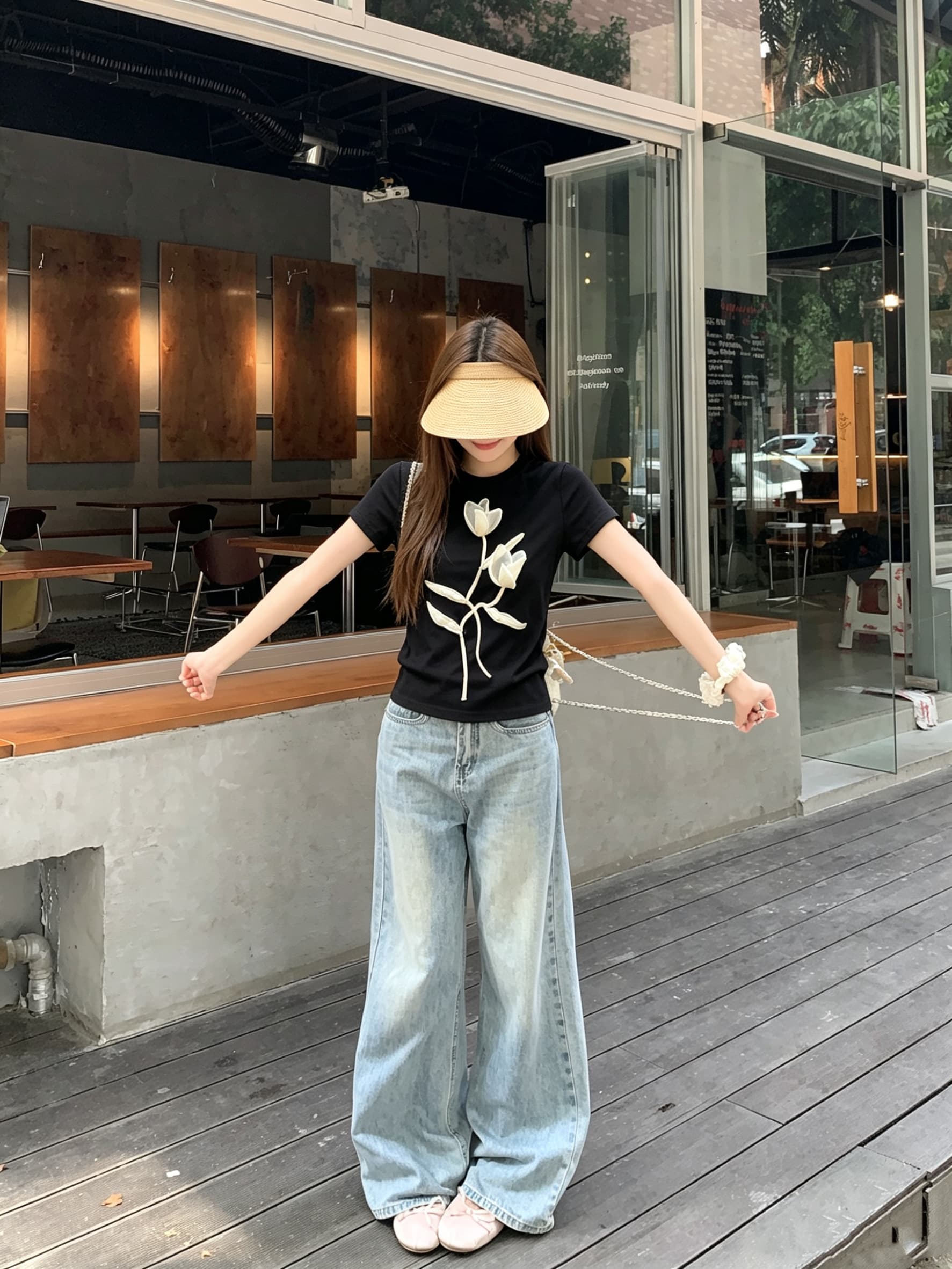 정가 실사 회색 라운드 넥 긍정적 인 어깨 반팔 티셔츠 여름 새로운 루즈핏 쇼트 스타일 슬림해 보이는 반소매 한 첨부 된 의류 상세 이미지 15