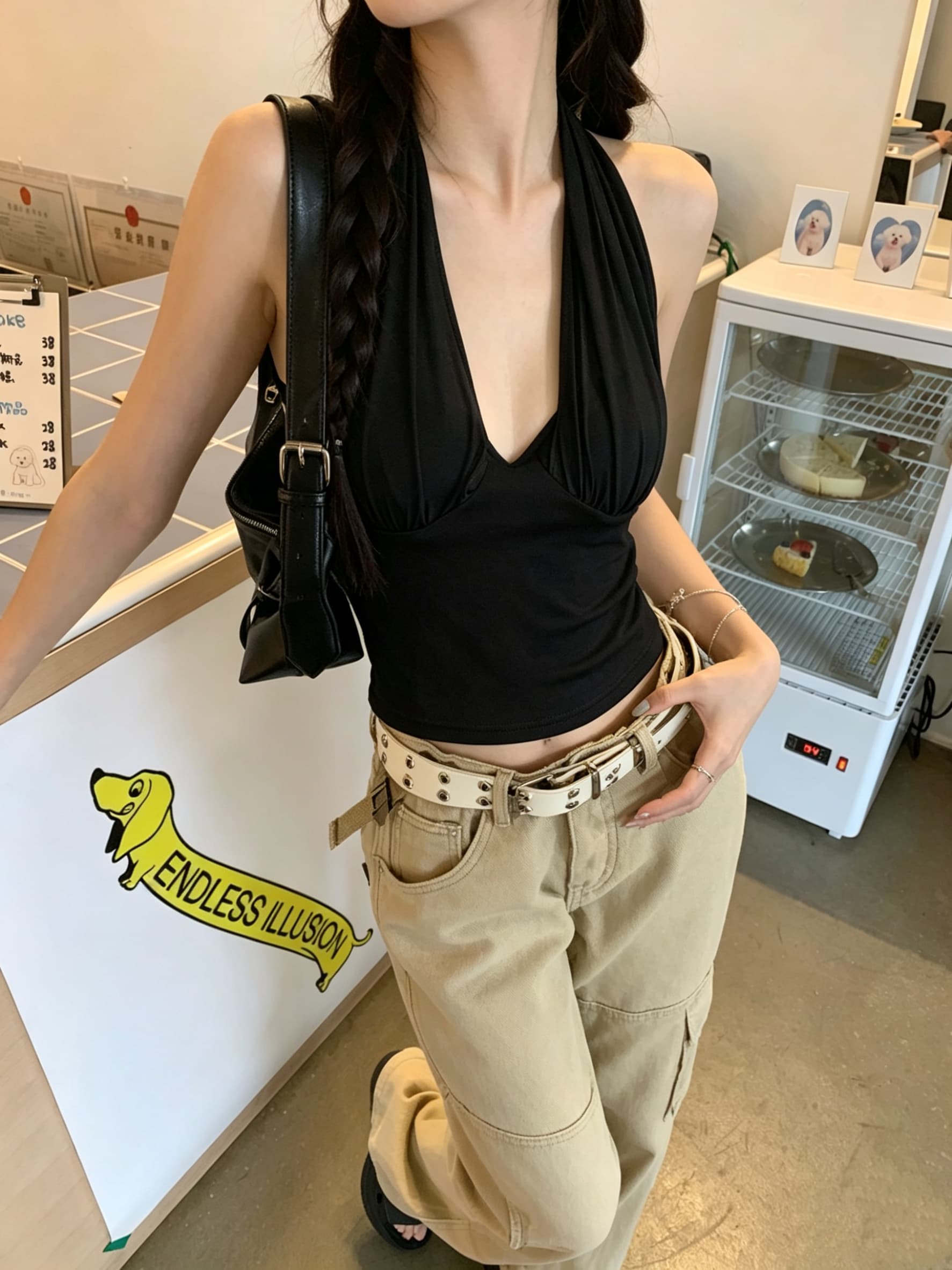 정가 실사 망사 패치워크 백리스 행침 목 캐미솔 몸매 가꾸기 인사이드 가져 가라. 벨트 가슴 패드 순수한 욕망 맨위 외출용 상세 이미지 10