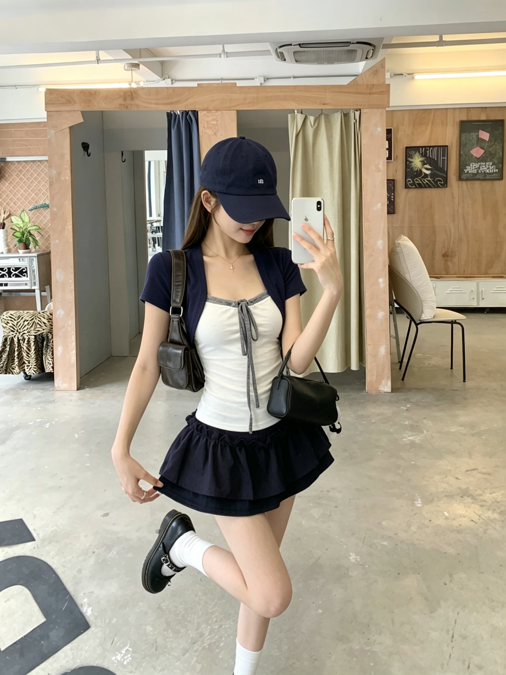 정가 실사 세 배색 패치워크 펌프 로프 행침 목 슬림해 보이는 티셔츠 디자인 센스 작은 대중 반팔 페이크 레이어드 상세 이미지 6