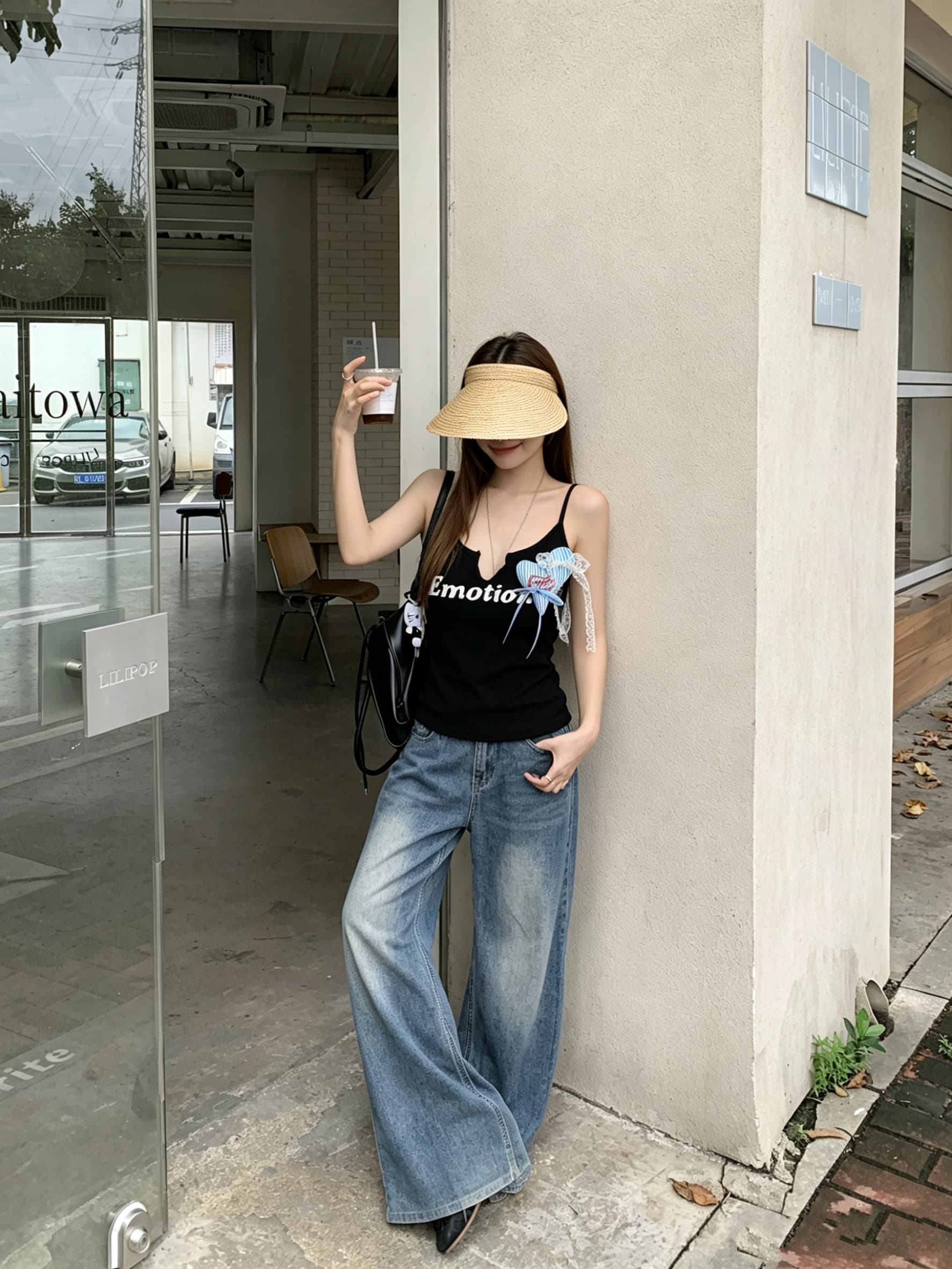 정가 실사 핫걸 알파벳 프린트 V넥 니트 캐미솔 벨트 가슴 패드 몸매 가꾸기 슬림해 보이는 외출용 맨위 상세 이미지 8