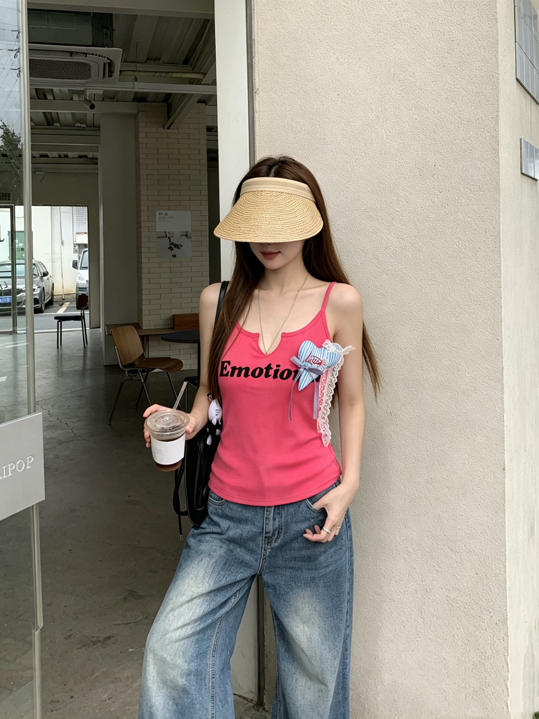 정가 실사 핫걸 알파벳 프린트 V넥 니트 캐미솔 벨트 가슴 패드 몸매 가꾸기 슬림해 보이는 외출용 맨위 상세 이미지 18