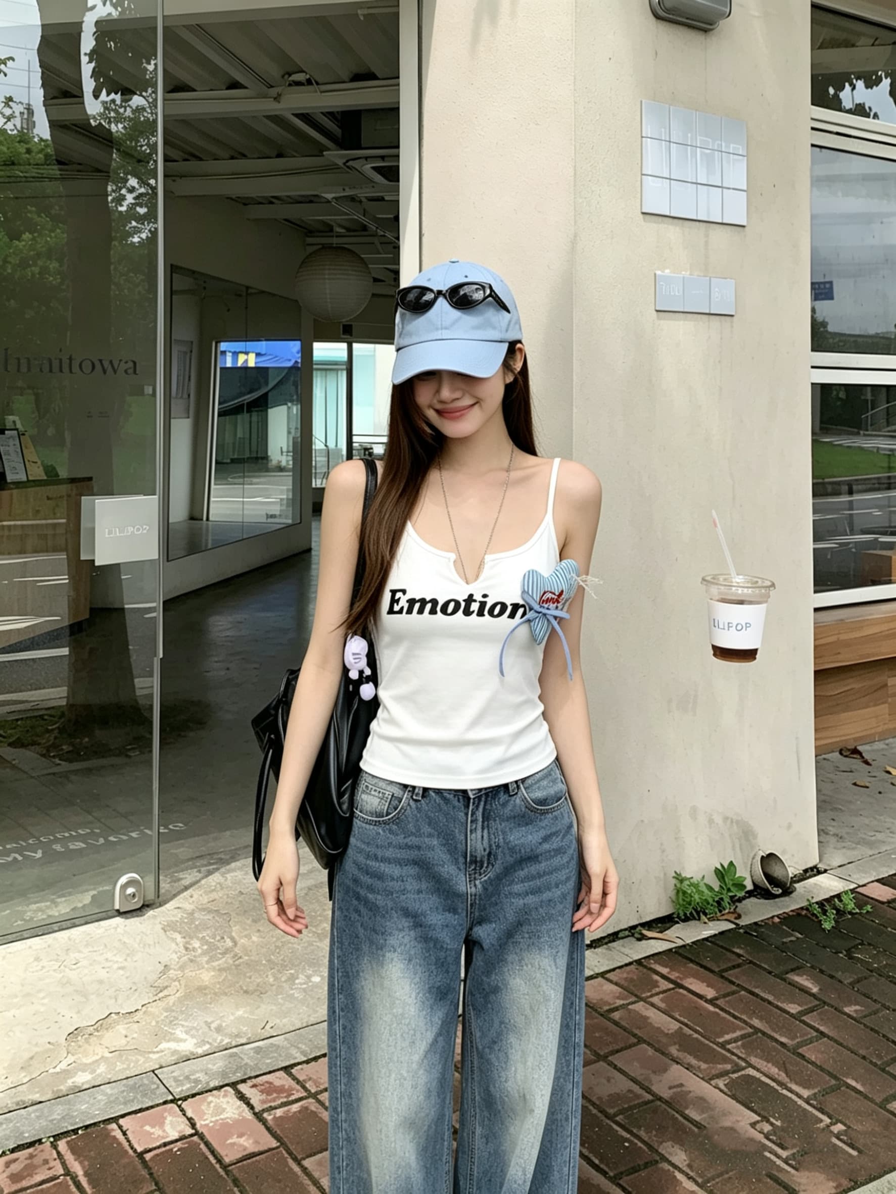 정가 실사 핫걸 알파벳 프린트 V넥 니트 캐미솔 벨트 가슴 패드 몸매 가꾸기 슬림해 보이는 외출용 맨위 상세 이미지 19
