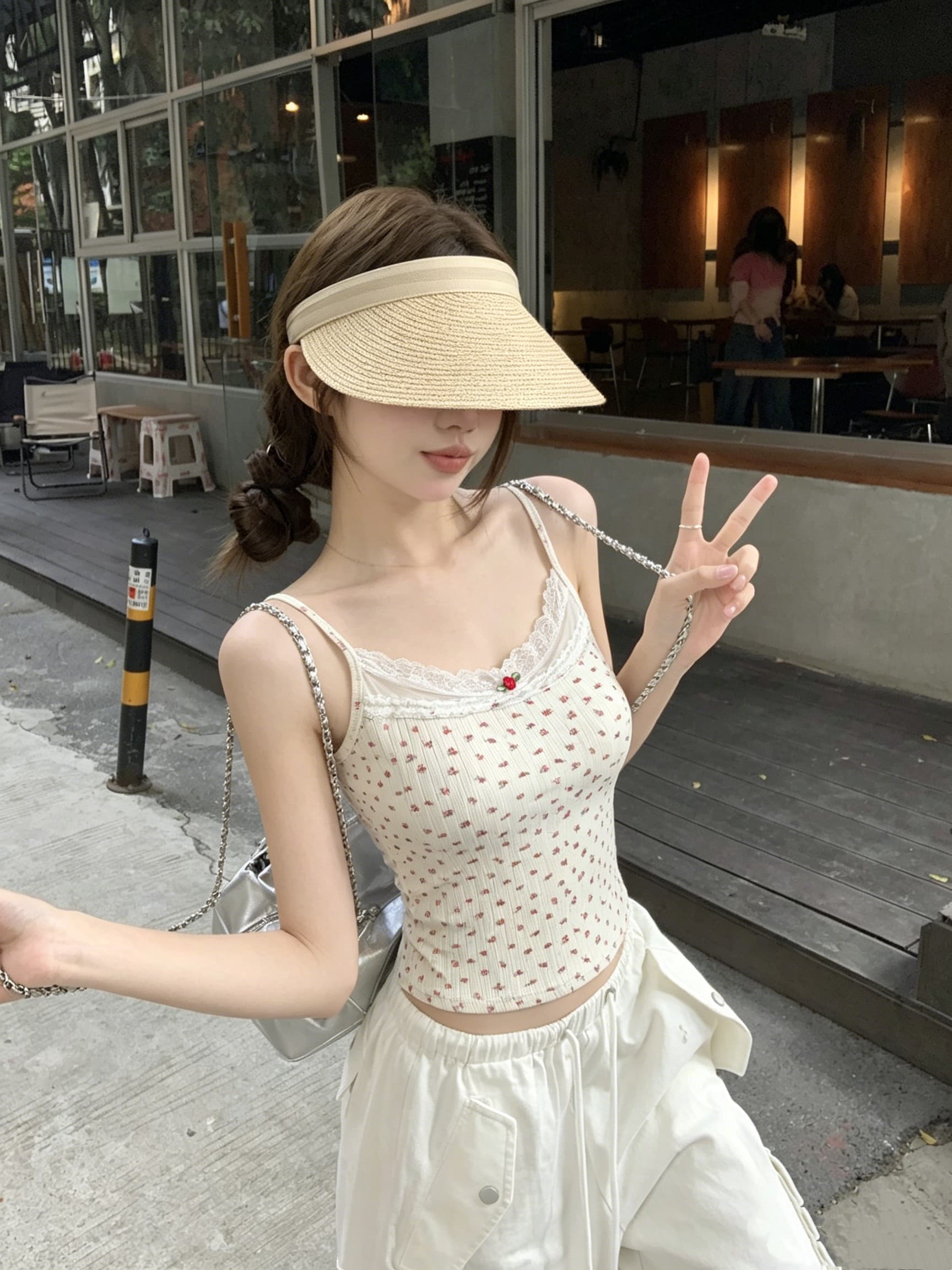 정가 실사 순수한 욕망 레이스 조각 캐미솔 여름 장미 꽃무늬 핫걸 바람 몸매 가꾸기 인사이드 잡아라. 의류 상세 이미지 1