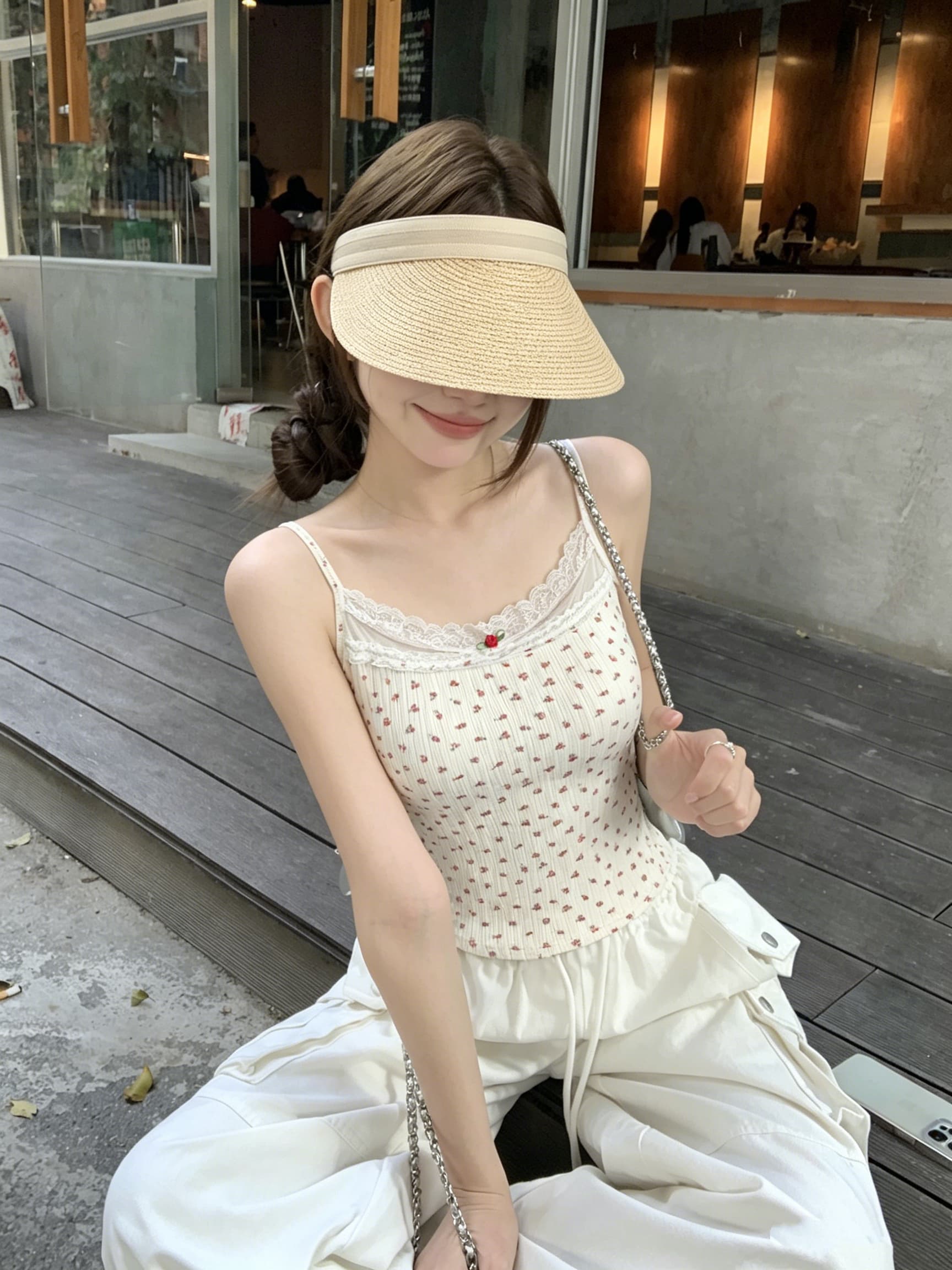 정가 실사 순수한 욕망 레이스 조각 캐미솔 여름 장미 꽃무늬 핫걸 바람 몸매 가꾸기 인사이드 잡아라. 의류 상세 이미지 2