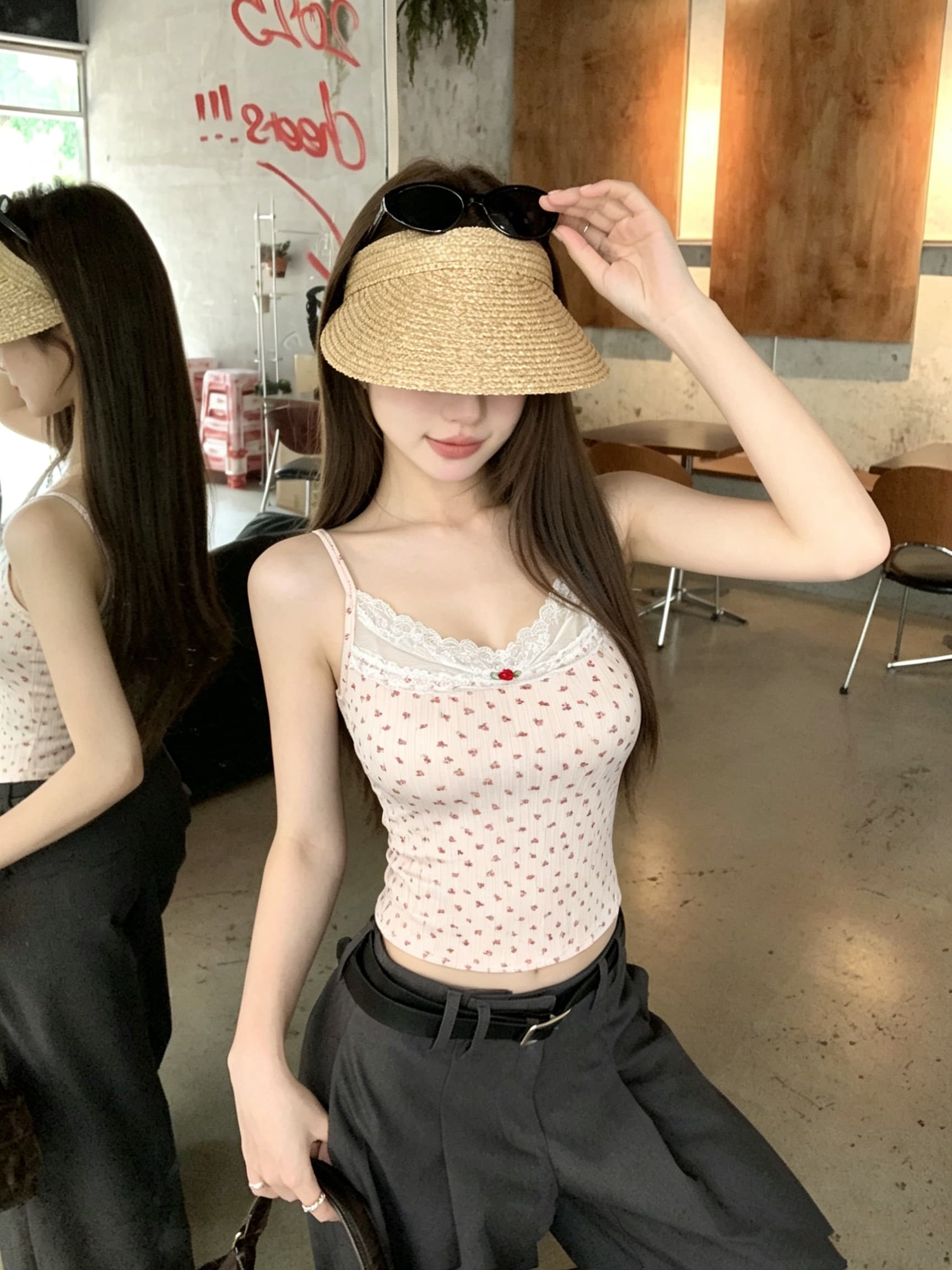 정가 실사 순수한 욕망 레이스 조각 캐미솔 여름 장미 꽃무늬 핫걸 바람 몸매 가꾸기 인사이드 잡아라. 의류 상세 이미지 5