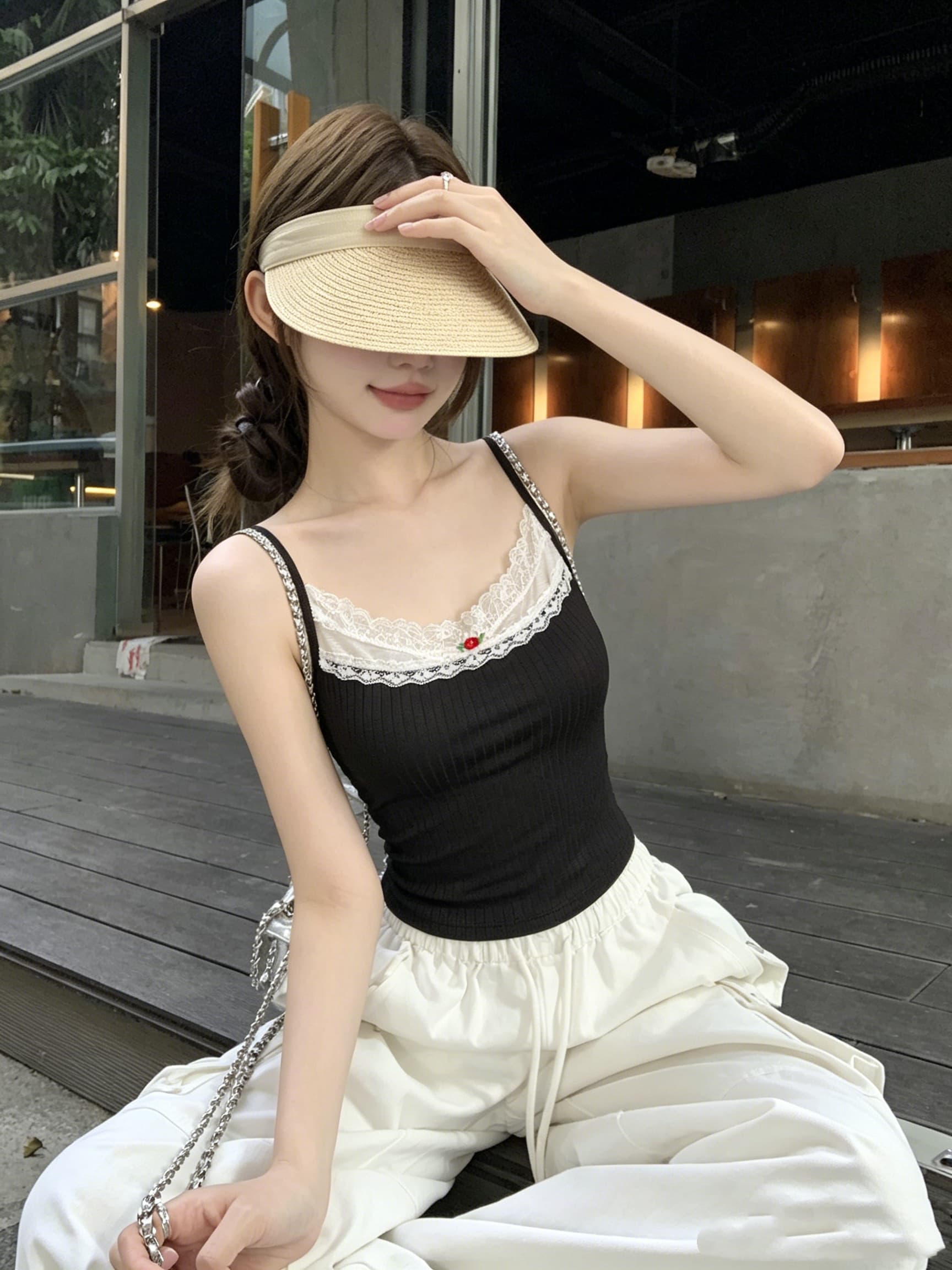정가 실사 순수한 욕망 레이스 조각 캐미솔 여름 장미 꽃무늬 핫걸 바람 몸매 가꾸기 인사이드 잡아라. 의류 상세 이미지 10