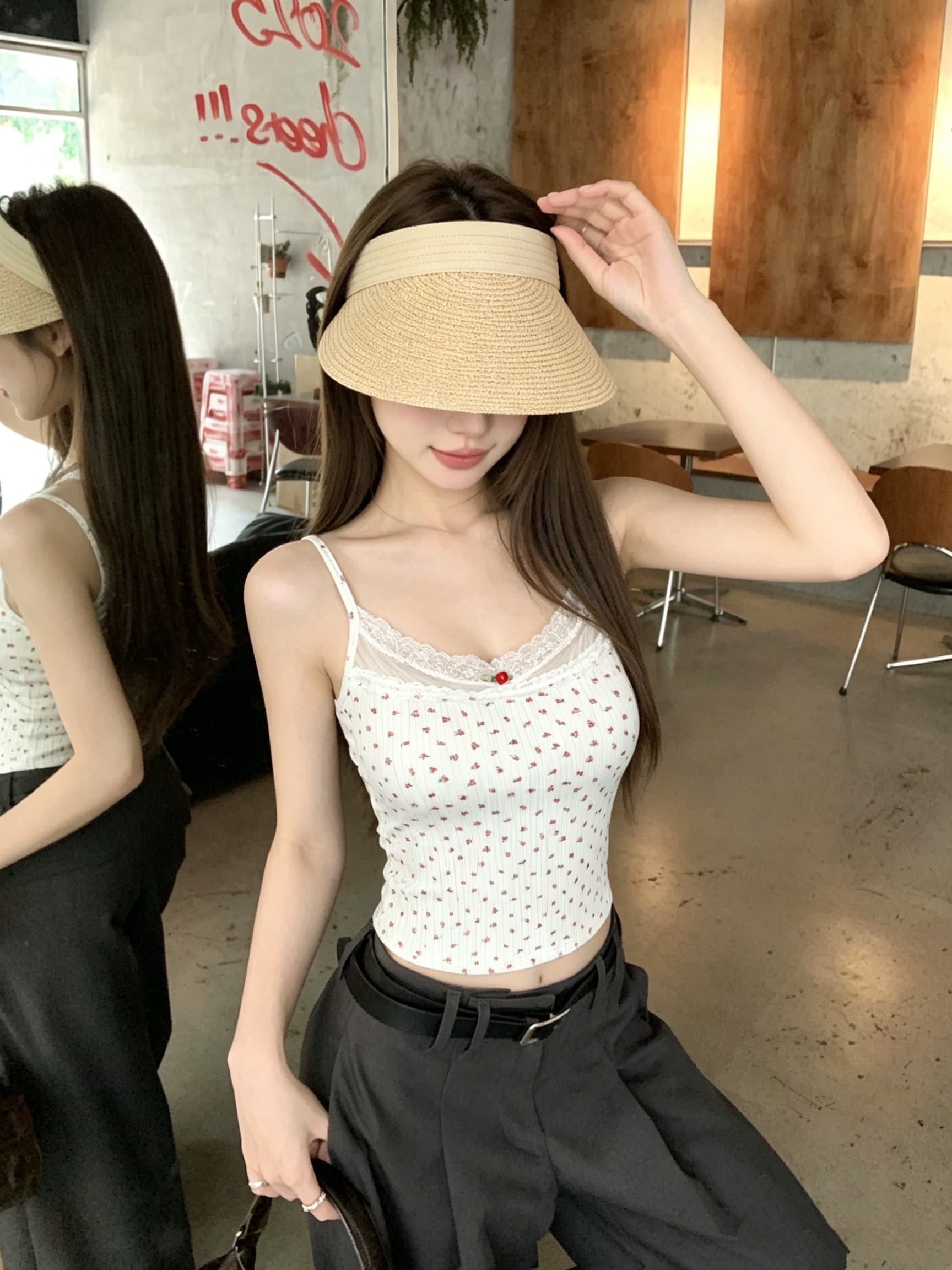 정가 실사 순수한 욕망 레이스 조각 캐미솔 여름 장미 꽃무늬 핫걸 바람 몸매 가꾸기 인사이드 잡아라. 의류 상세 이미지 12