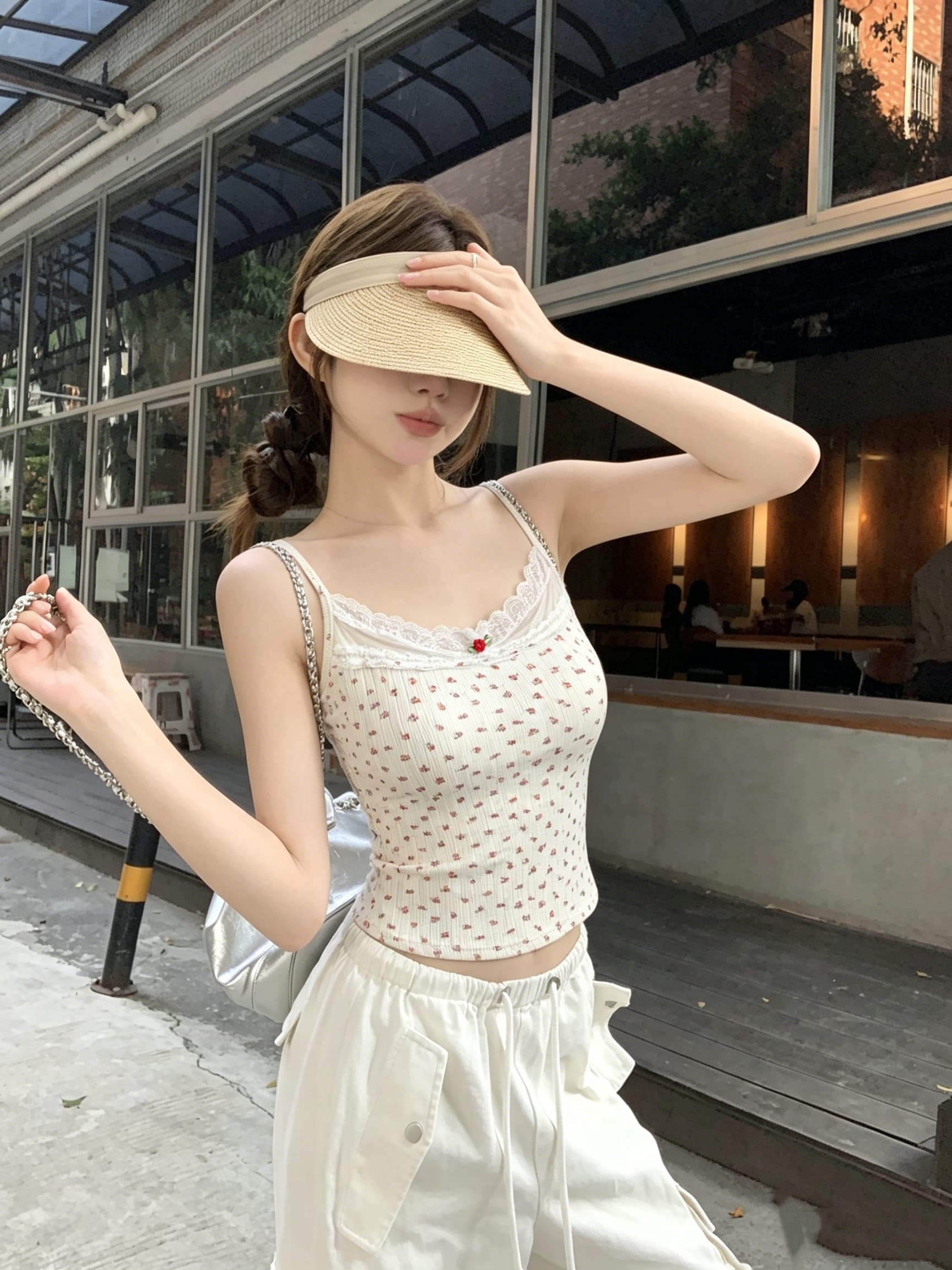 정가 실사 순수한 욕망 레이스 조각 캐미솔 여름 장미 꽃무늬 핫걸 바람 몸매 가꾸기 인사이드 잡아라. 의류 상세 이미지 17
