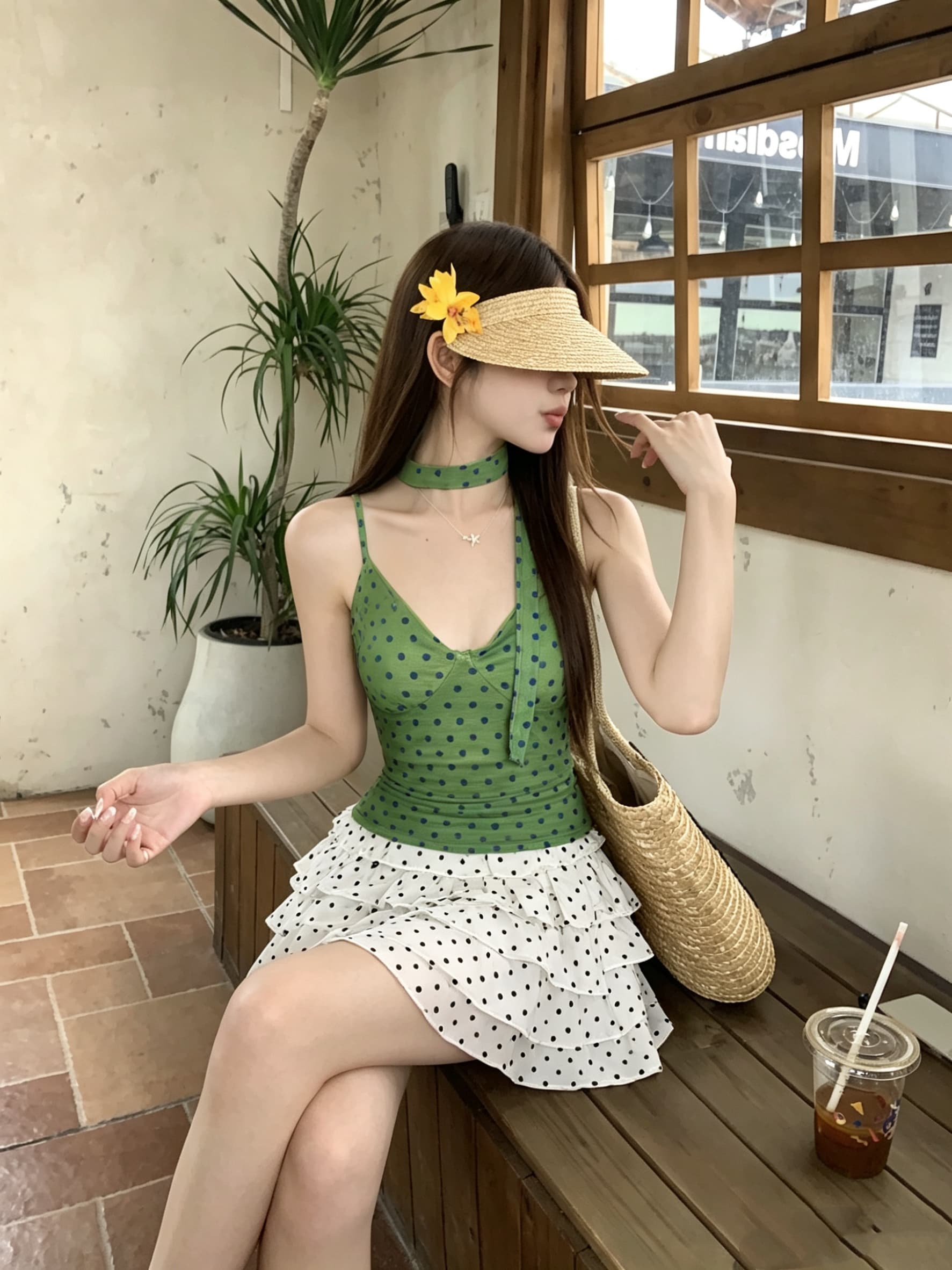 정가 실사 달콤한 핫걸 바람 도트 무늬 리본 V넥 조끼 여성 의류 여름 Chic 몸매 가꾸기 슬림해 보이는 민소매 슬립 상세 이미지 2