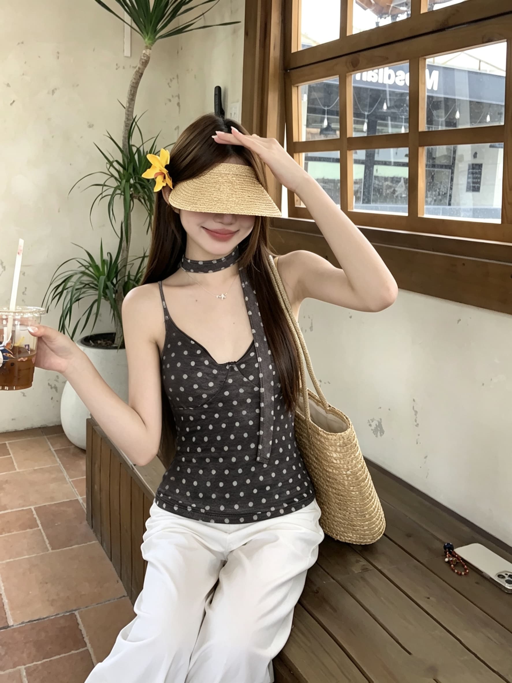 정가 실사 달콤한 핫걸 바람 도트 무늬 리본 V넥 조끼 여성 의류 여름 Chic 몸매 가꾸기 슬림해 보이는 민소매 슬립 상세 이미지 10