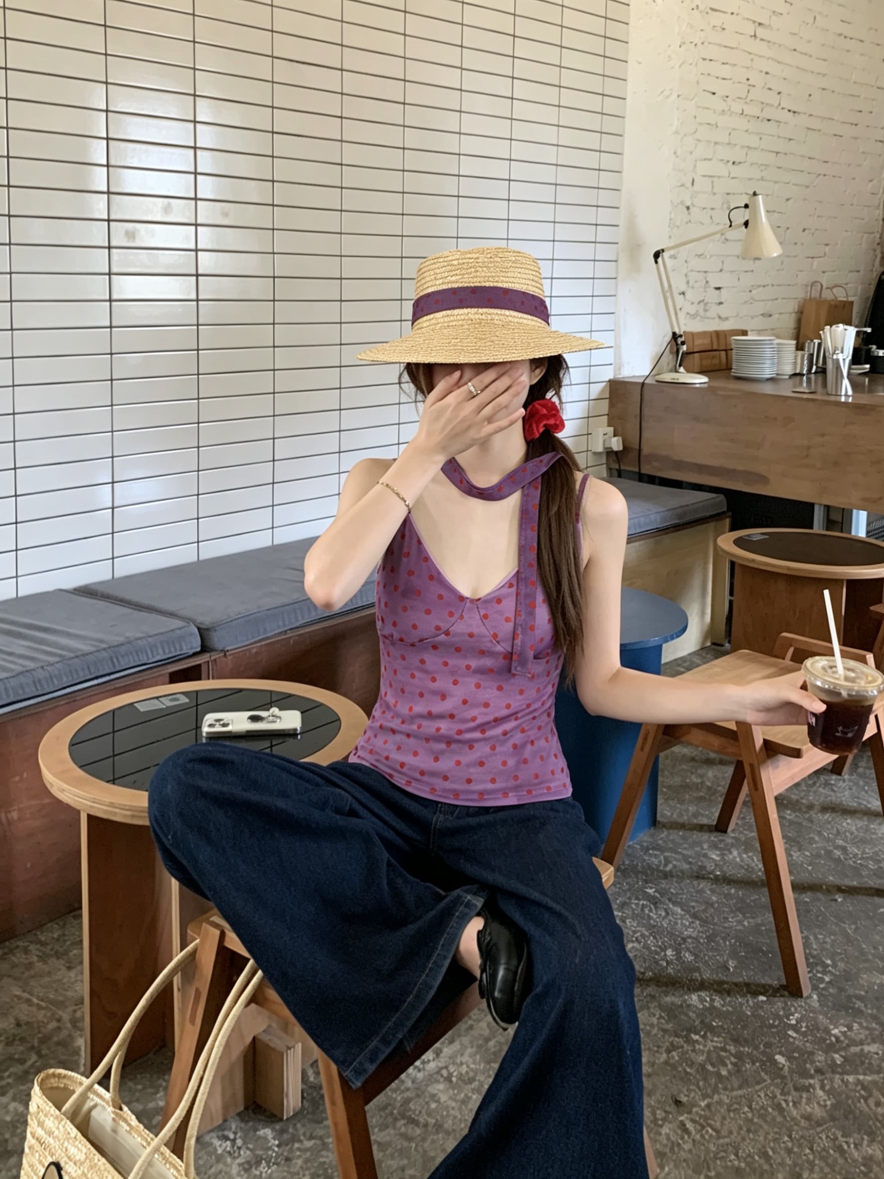 정가 실사 달콤한 핫걸 바람 도트 무늬 리본 V넥 조끼 여성 의류 여름 Chic 몸매 가꾸기 슬림해 보이는 민소매 슬립 상세 이미지 17