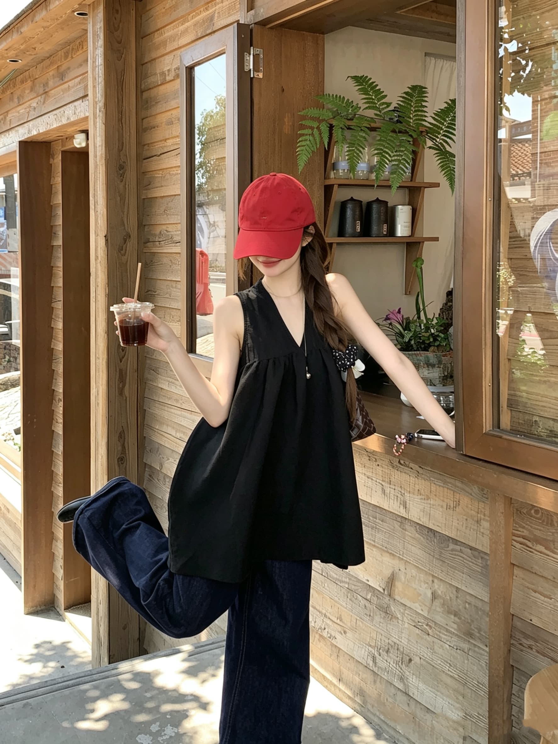 정가 실사 프랑스식 레트로 깊은 V 넥 민소매 캐미솔 여름 오래된 돈 바람 루즈핏 슬림해 보이는 캐주얼 맨위 상세 이미지 11